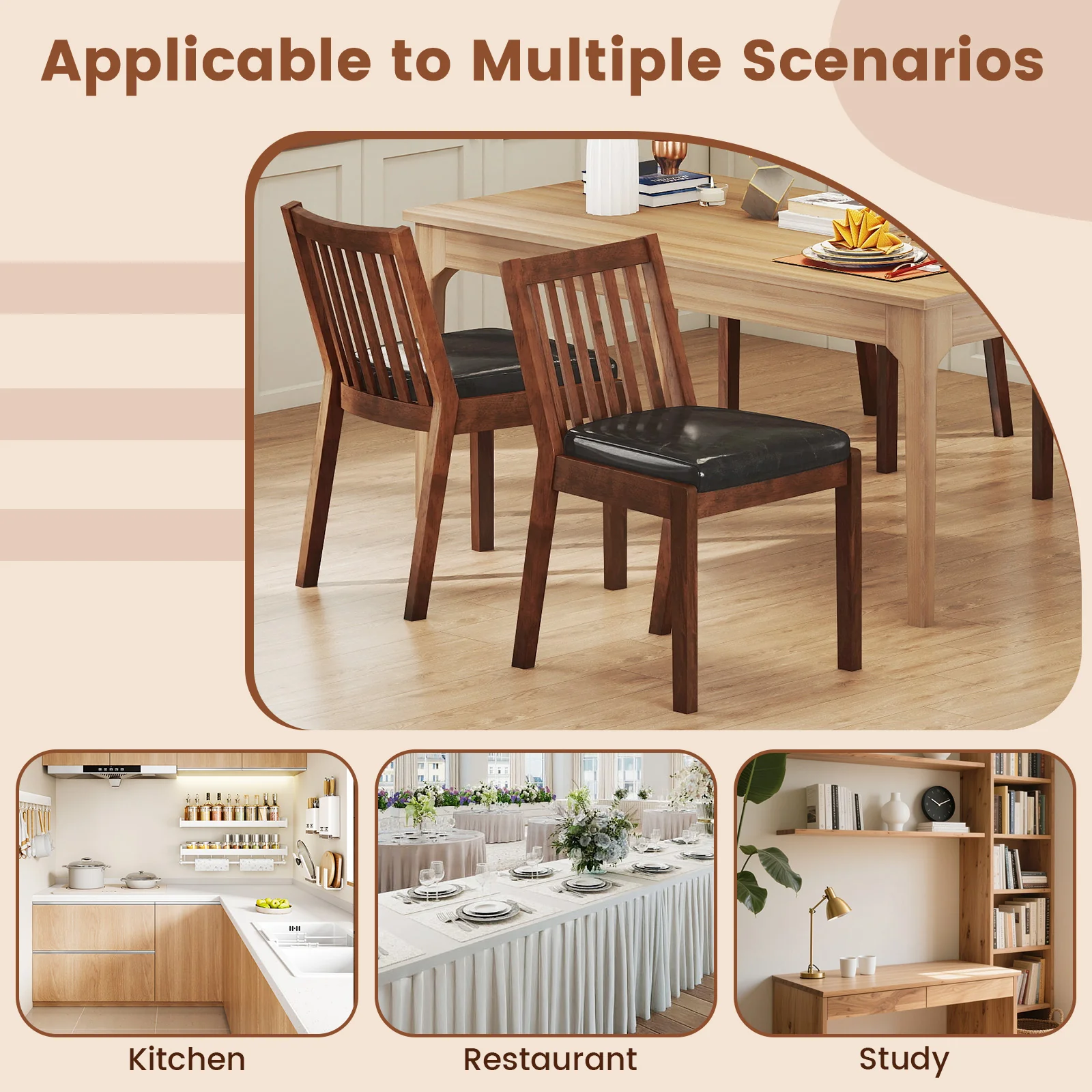 PU Leather Upholstered Dining Chair with Padded Seat Set of 4, Espresso - Image 10