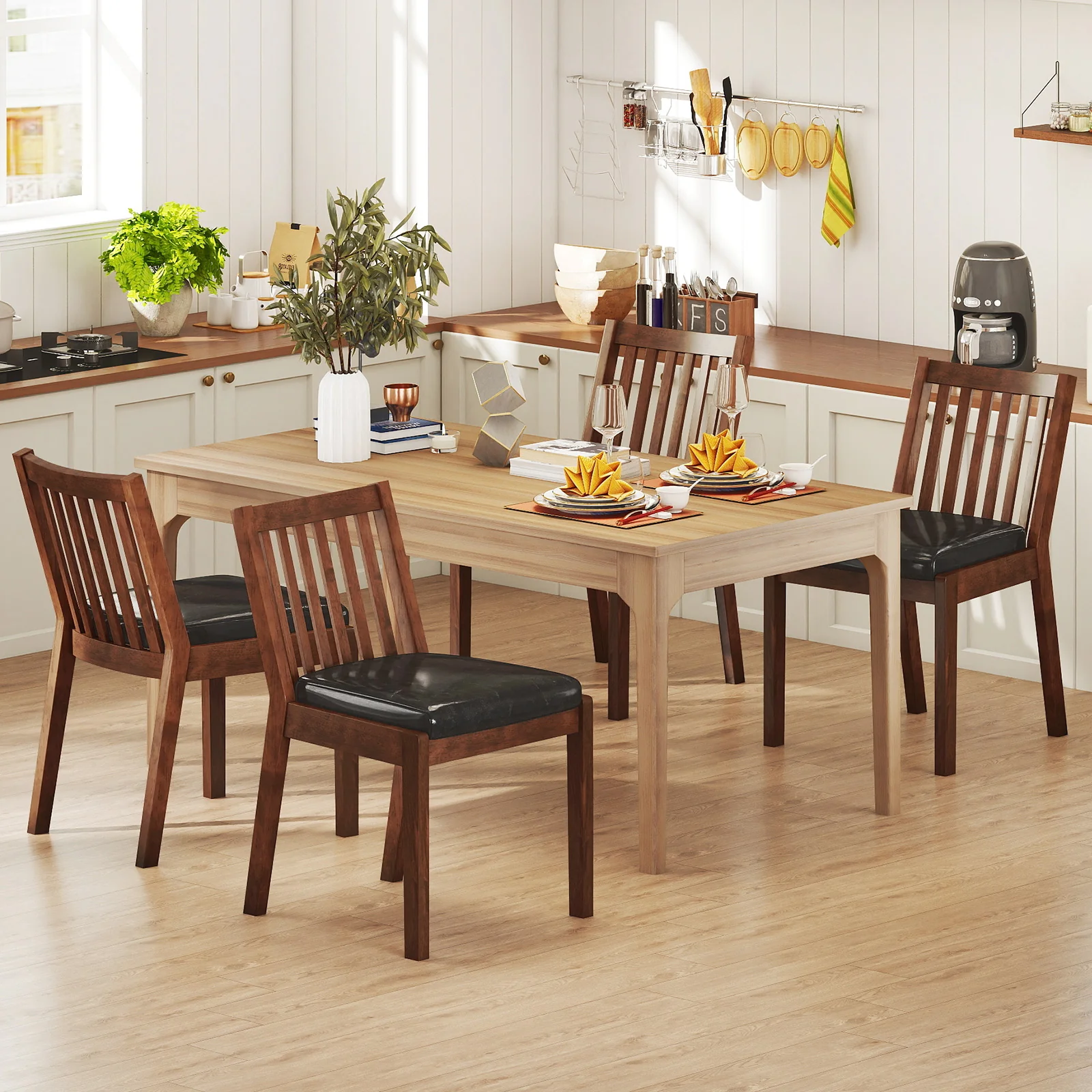 PU Leather Upholstered Dining Chair with Padded Seat Set of 4, Espresso - Image 2