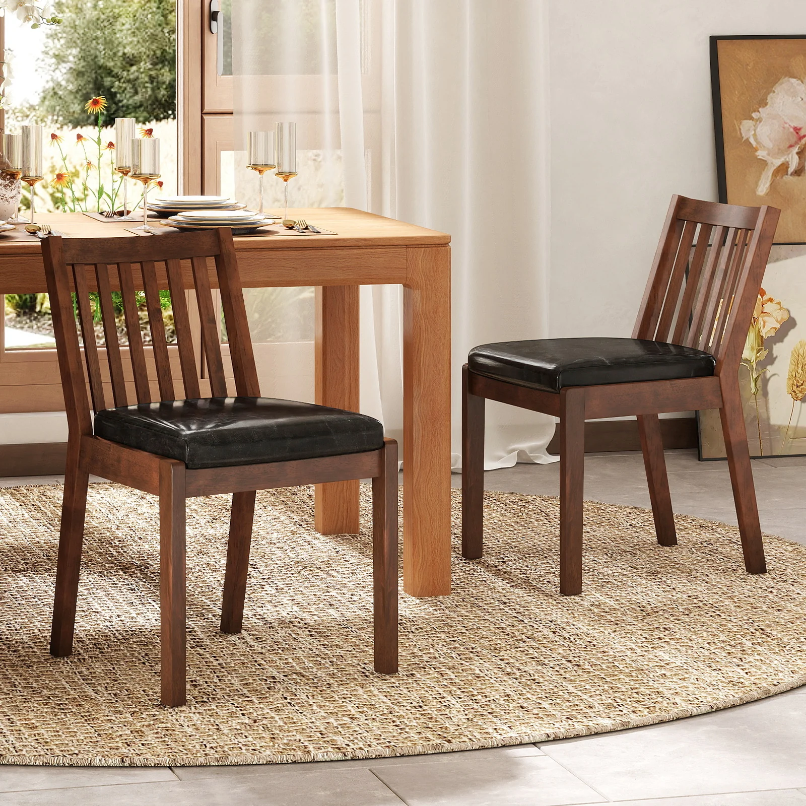 PU Leather Upholstered Dining Chair with Padded Seat Set of 4, Espresso - Image 6