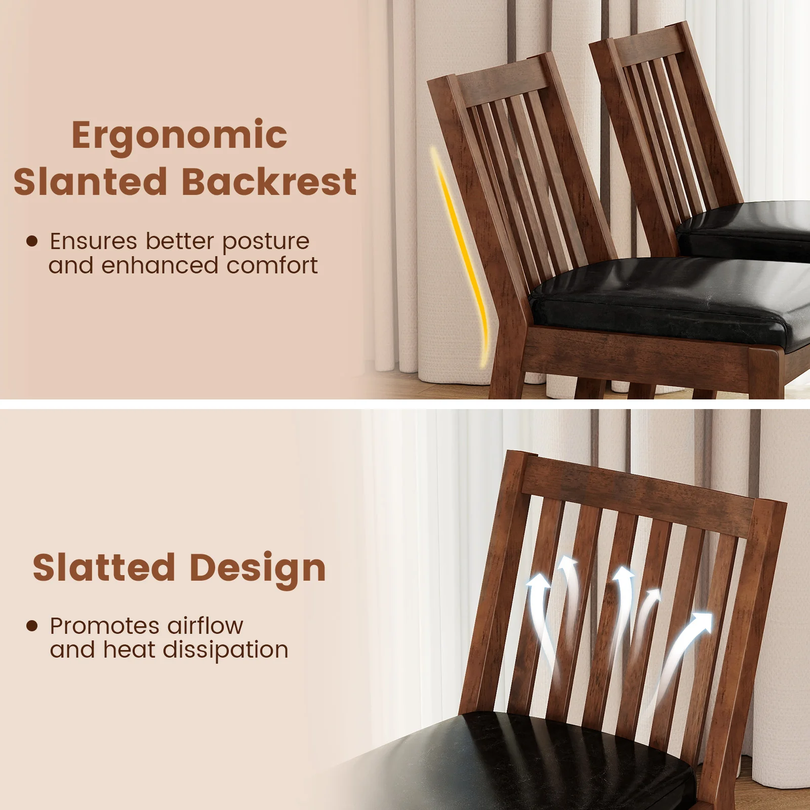 PU Leather Upholstered Dining Chair with Padded Seat Set of 4, Espresso - Image 9