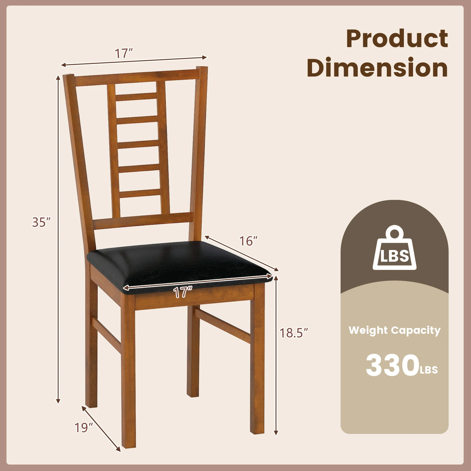PU Leather Upholstered Wood Dining Chairs Set of 2, Walnut - Image 4