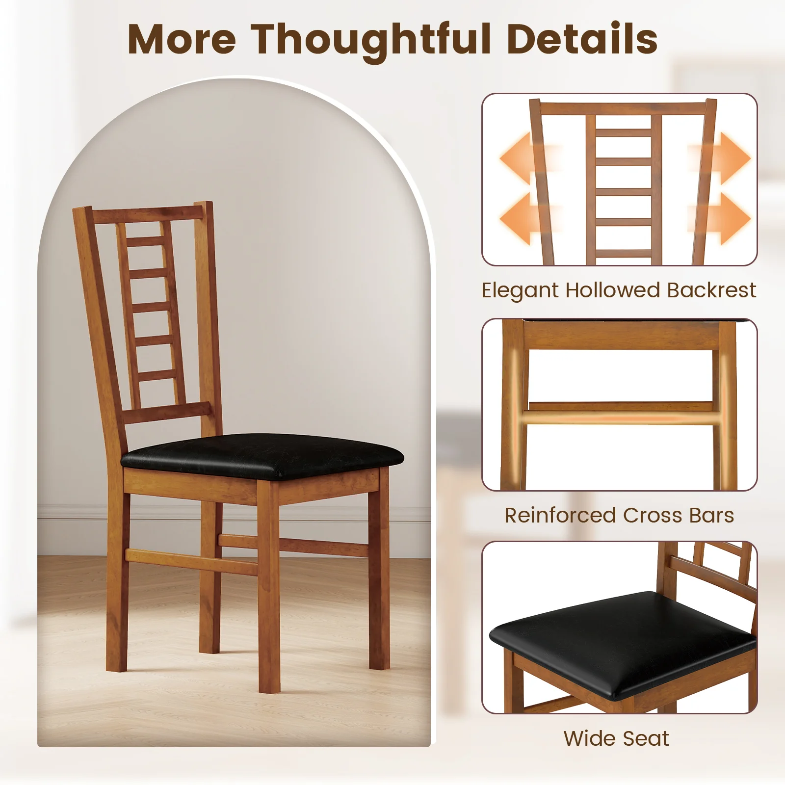PU Leather Upholstered Wood Dining Chairs Set of 2, Walnut - Image 5