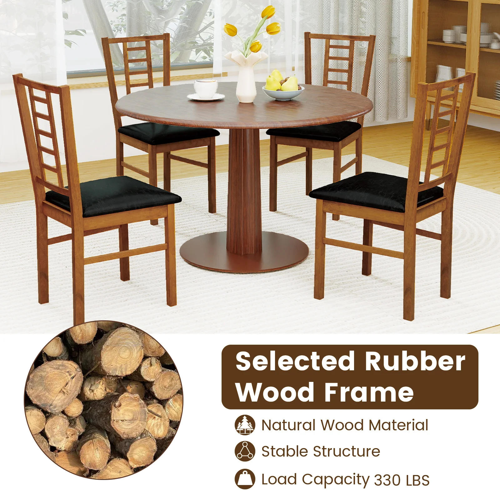 PU Leather Upholstered Wood Dining Chairs Set of 2, Walnut - Image 7