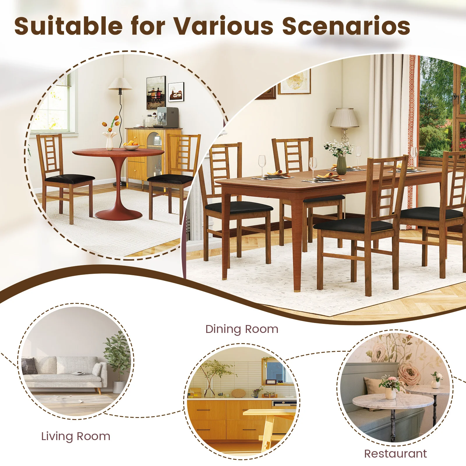 PU Leather Upholstered Wood Dining Chairs Set of 2, Walnut - Image 8