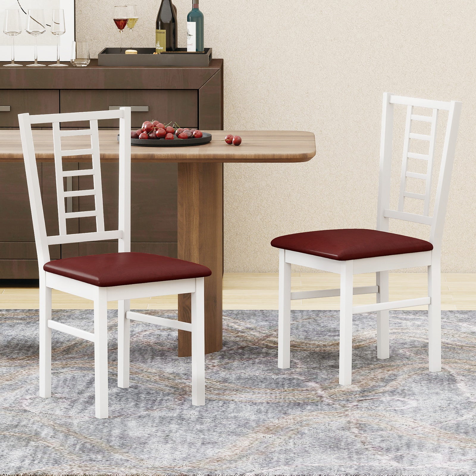 PU Leather Upholstered Wood Dining Chairs Set of 2, White - Image 2