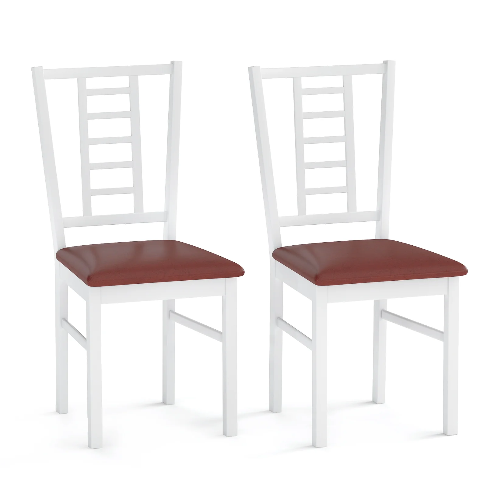 PU Leather Upholstered Wood Dining Chairs Set of 2, White - Image 3