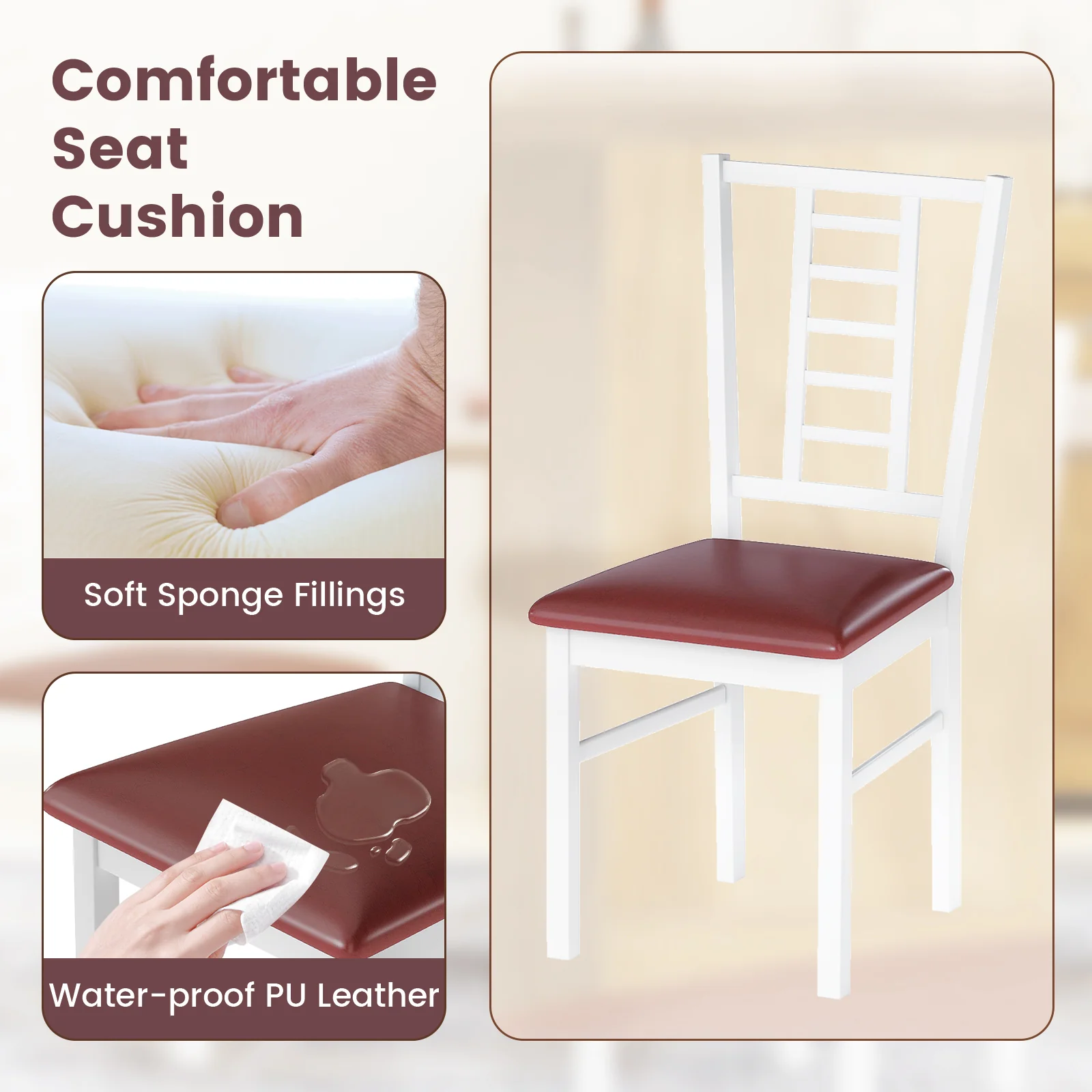 PU Leather Upholstered Wood Dining Chairs Set of 2, White - Image 6