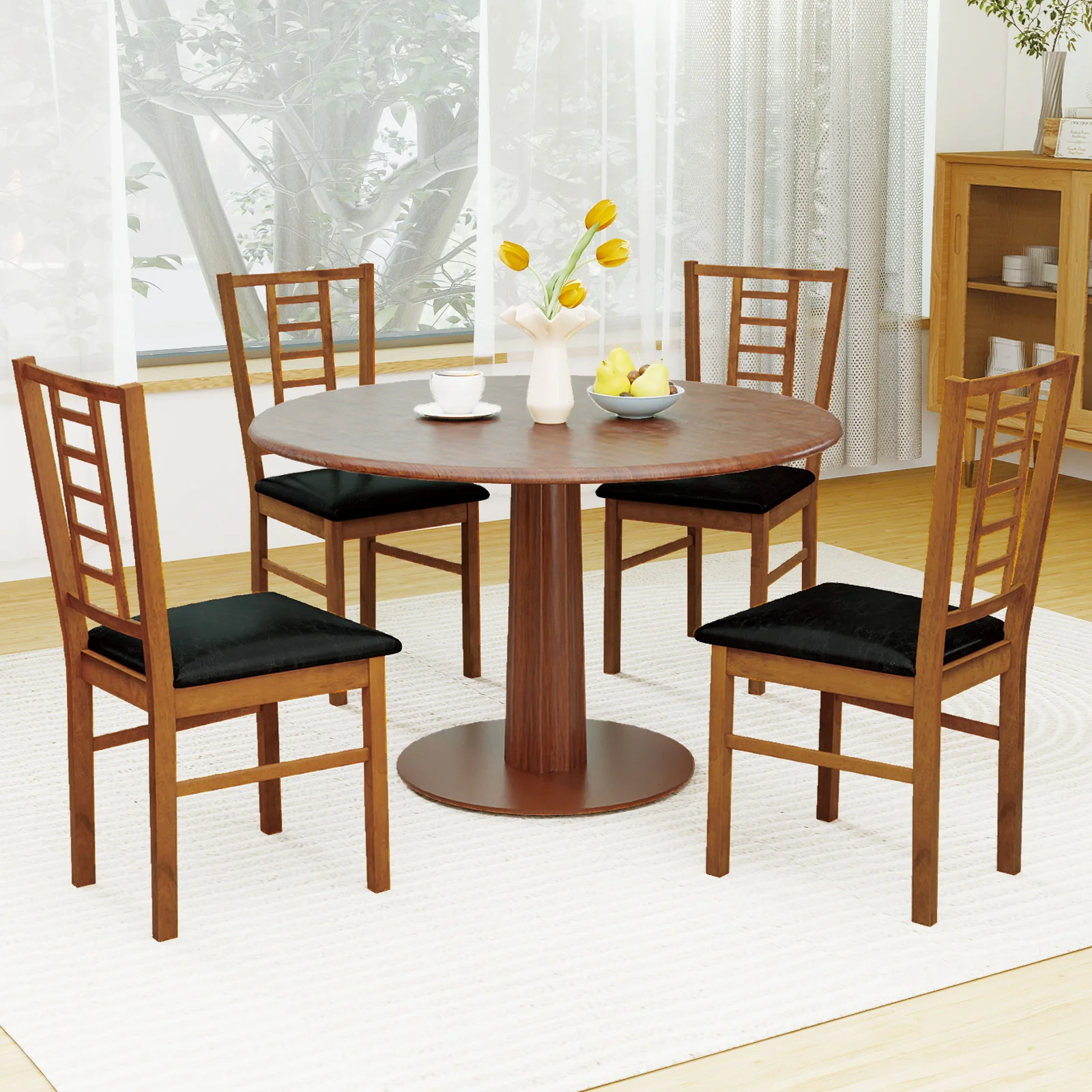PU Leather Upholstered Wood Dining Chairs Set of 4, Walnut - Image 2