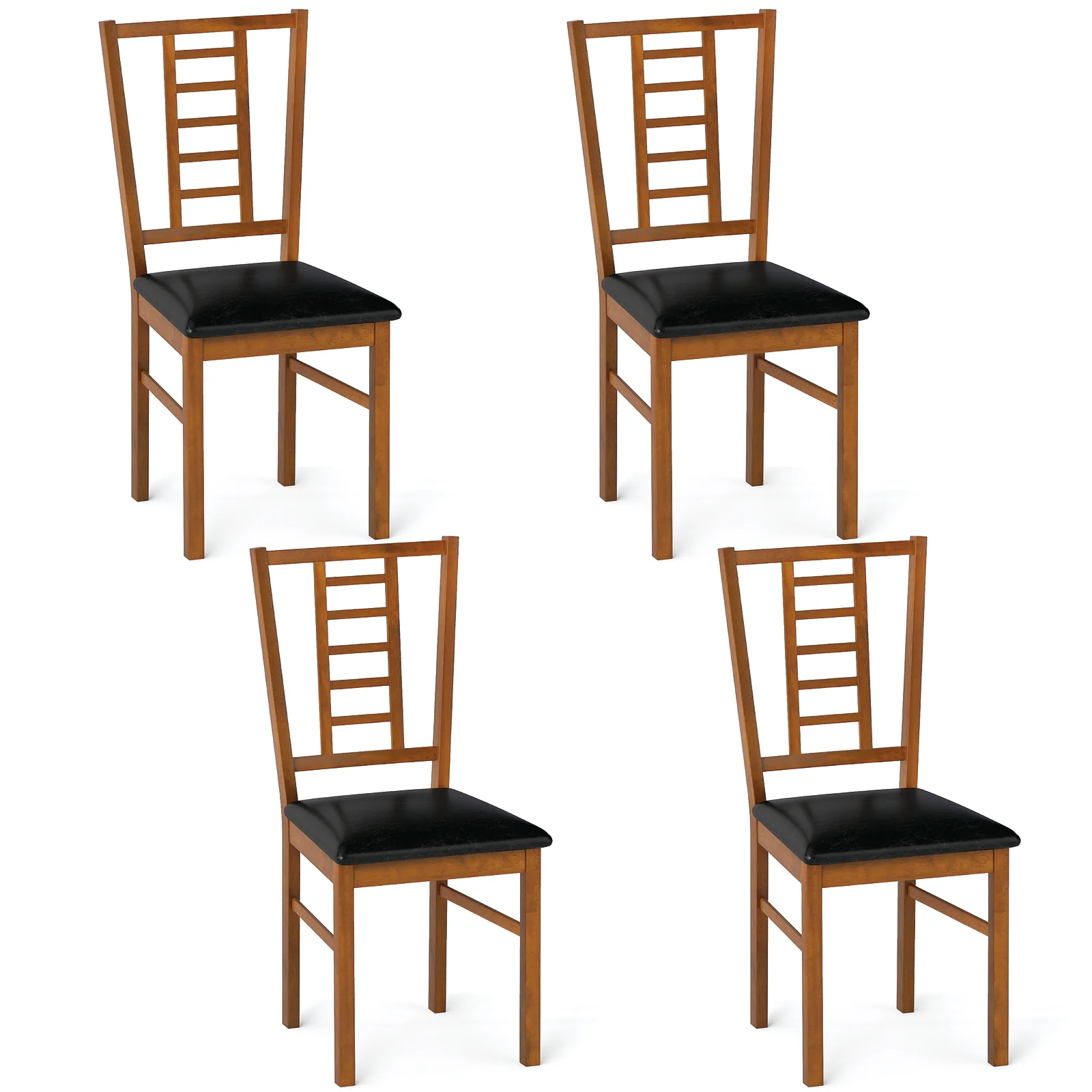 PU Leather Upholstered Wood Dining Chairs Set of 4, Walnut - Image 4