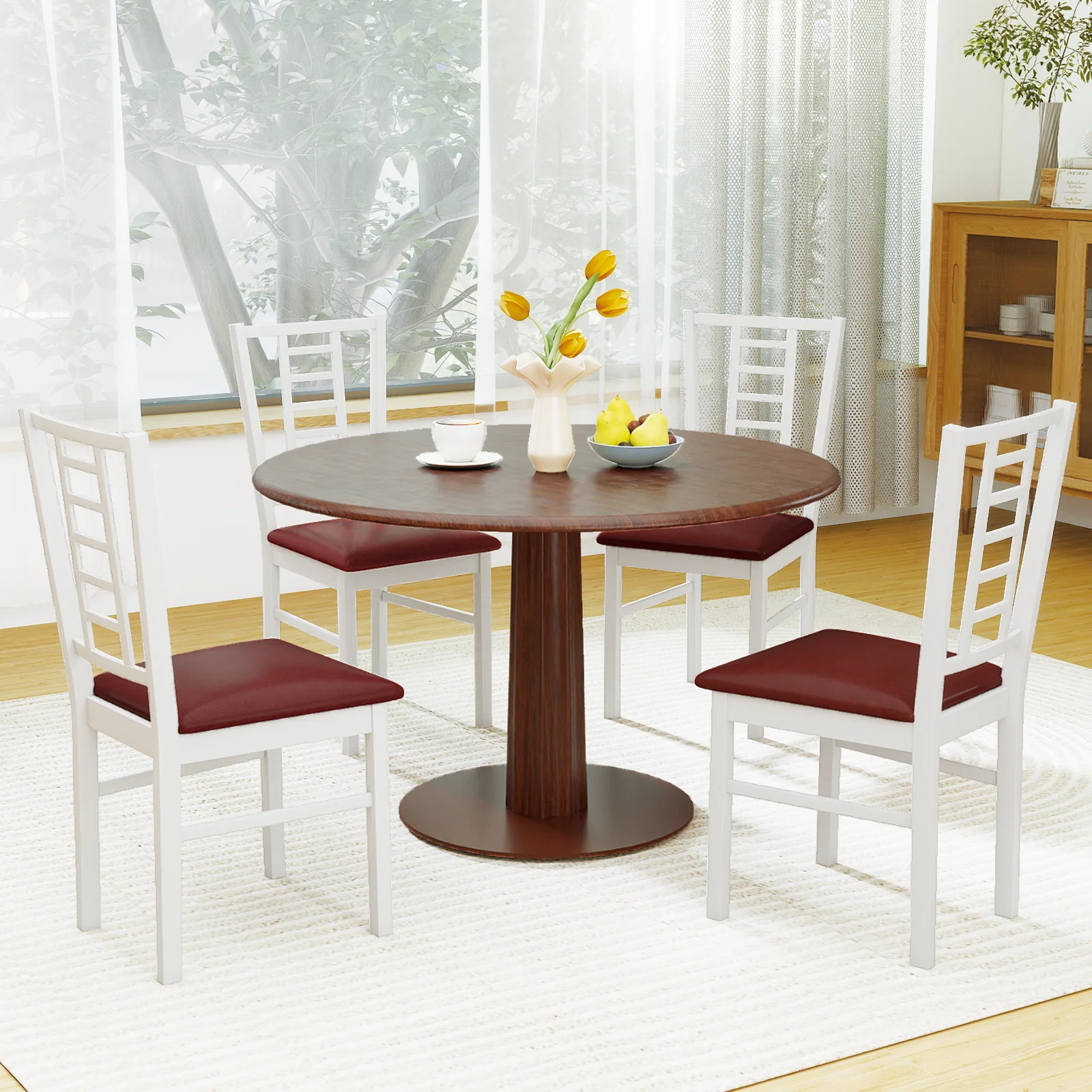PU Leather Upholstered Wood Dining Chairs Set of 4, White - Image 2