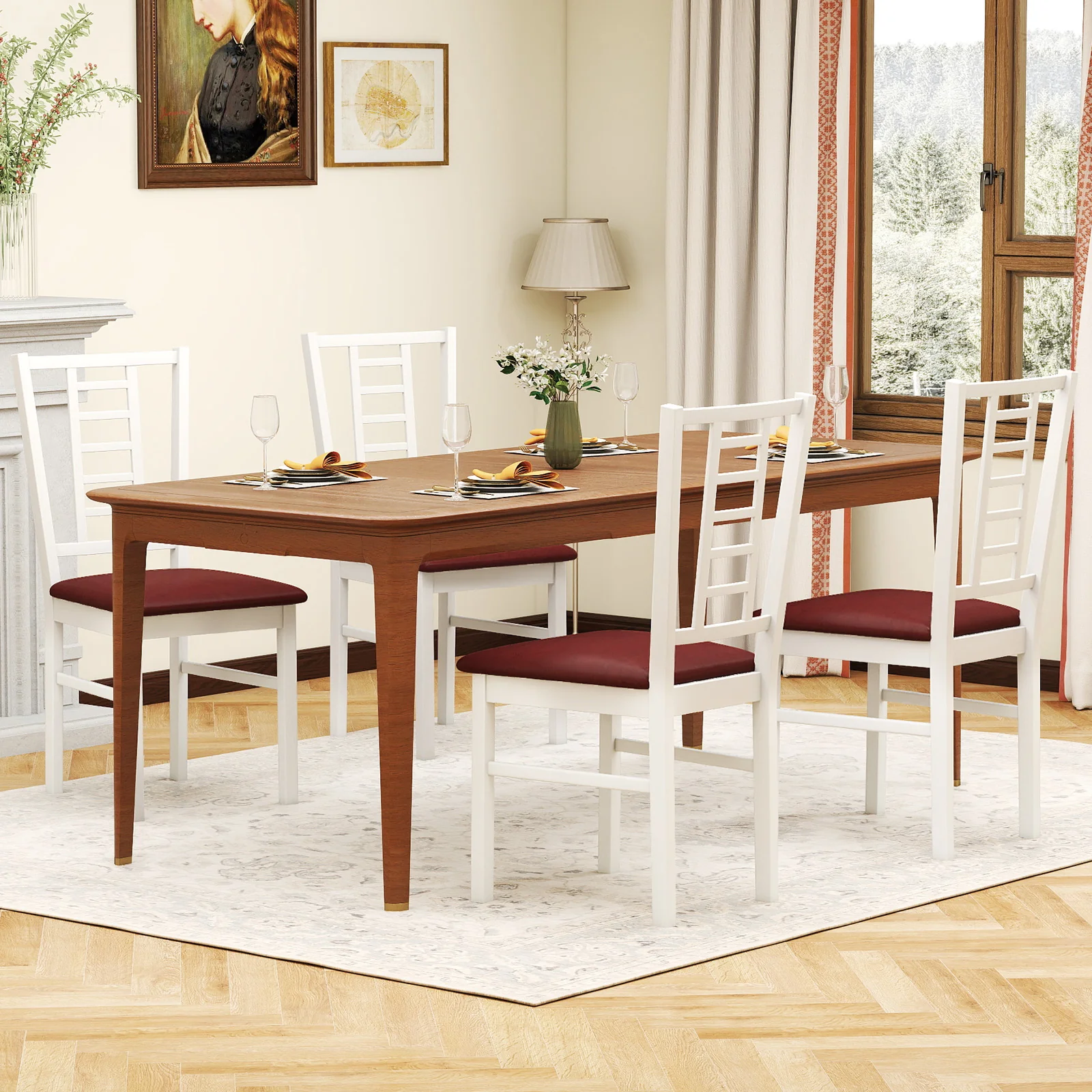 PU Leather Upholstered Wood Dining Chairs Set of 4, White - Image 3