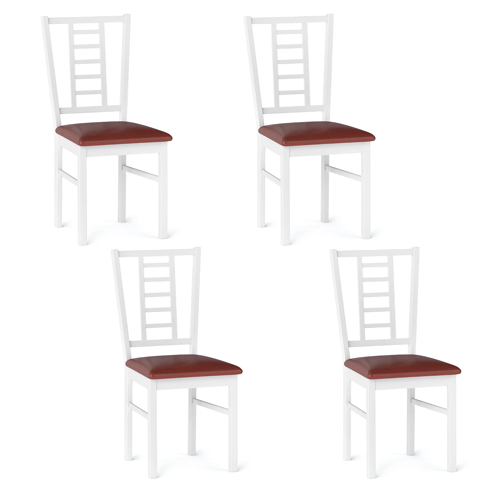 PU Leather Upholstered Wood Dining Chairs Set of 4, White - Image 4