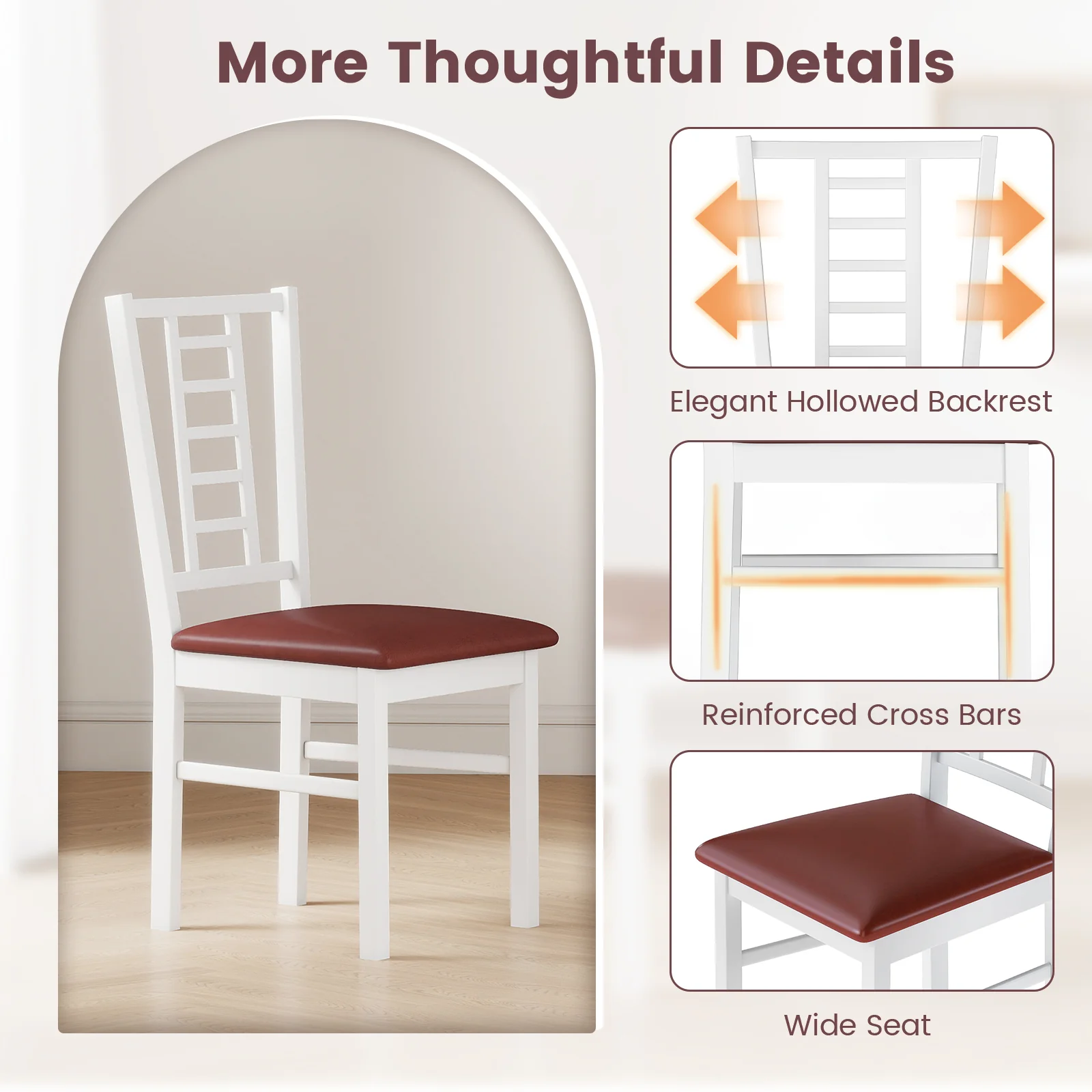 PU Leather Upholstered Wood Dining Chairs Set of 4, White - Image 5