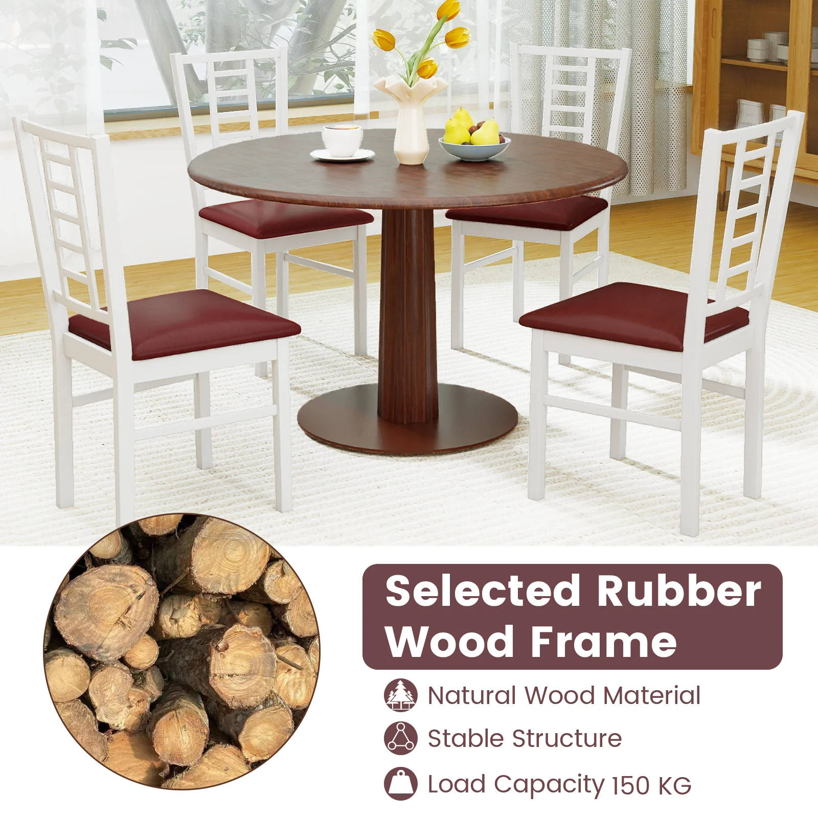 PU Leather Upholstered Wood Dining Chairs Set of 4, White - Image 8