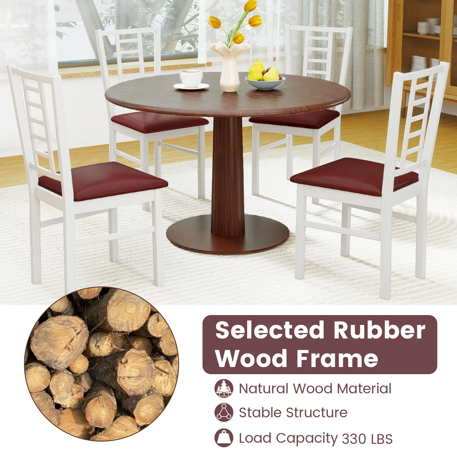 PU Leather Upholstered Wood Dining Chairs Set of 4, White - Image 9