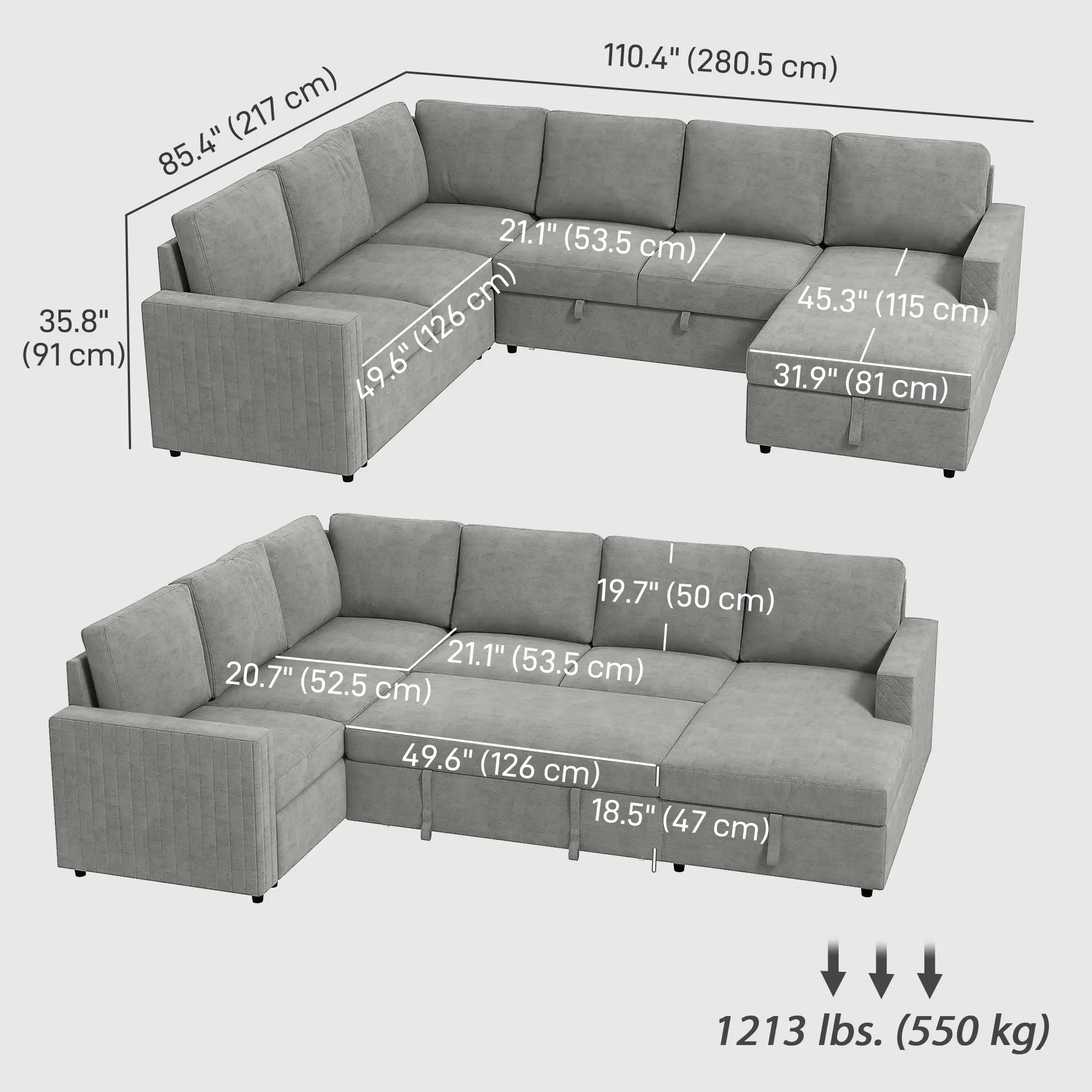 Pull Out Sofa Bed, Sleeper Couch with Storage, Velvet Upholstery, Velvet - Image 3