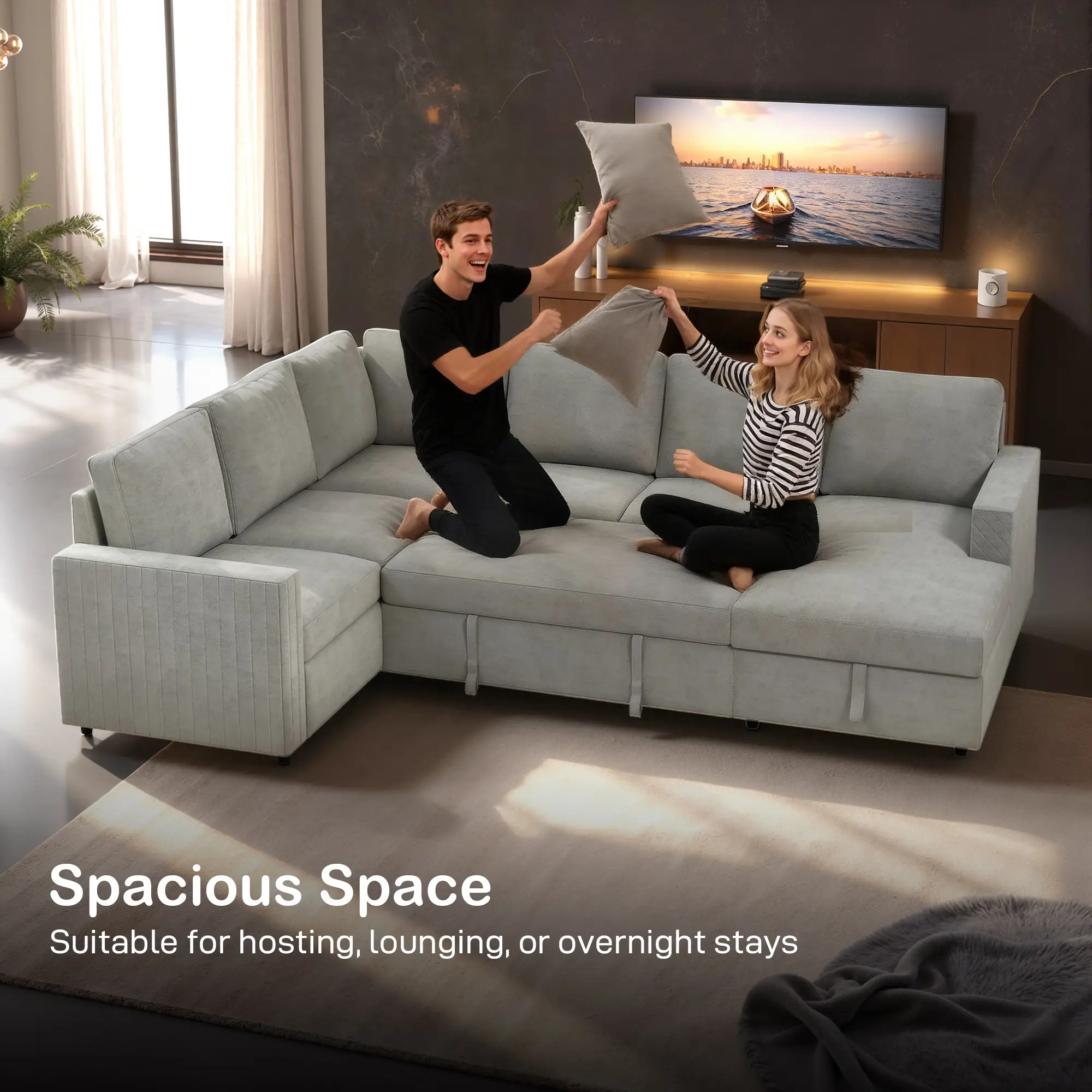 Pull Out Sofa Bed, Sleeper Couch with Storage, Velvet Upholstery, Velvet - Image 4