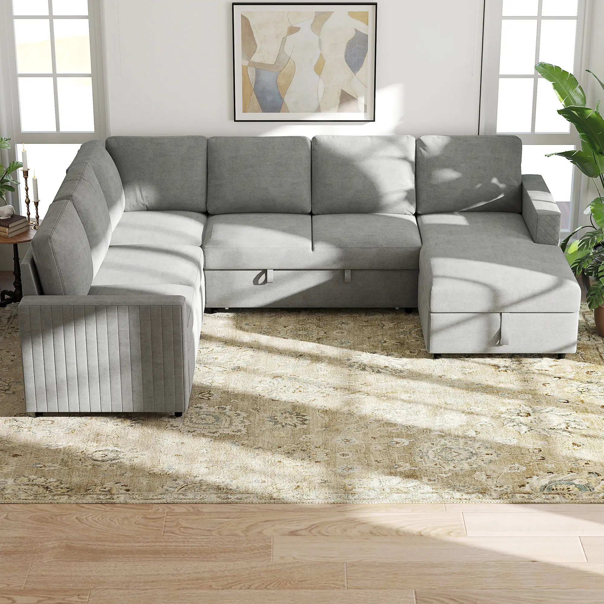 Pull Out Sofa Bed, Sleeper Couch with Storage, Velvet Upholstery, Velvet - Image 9