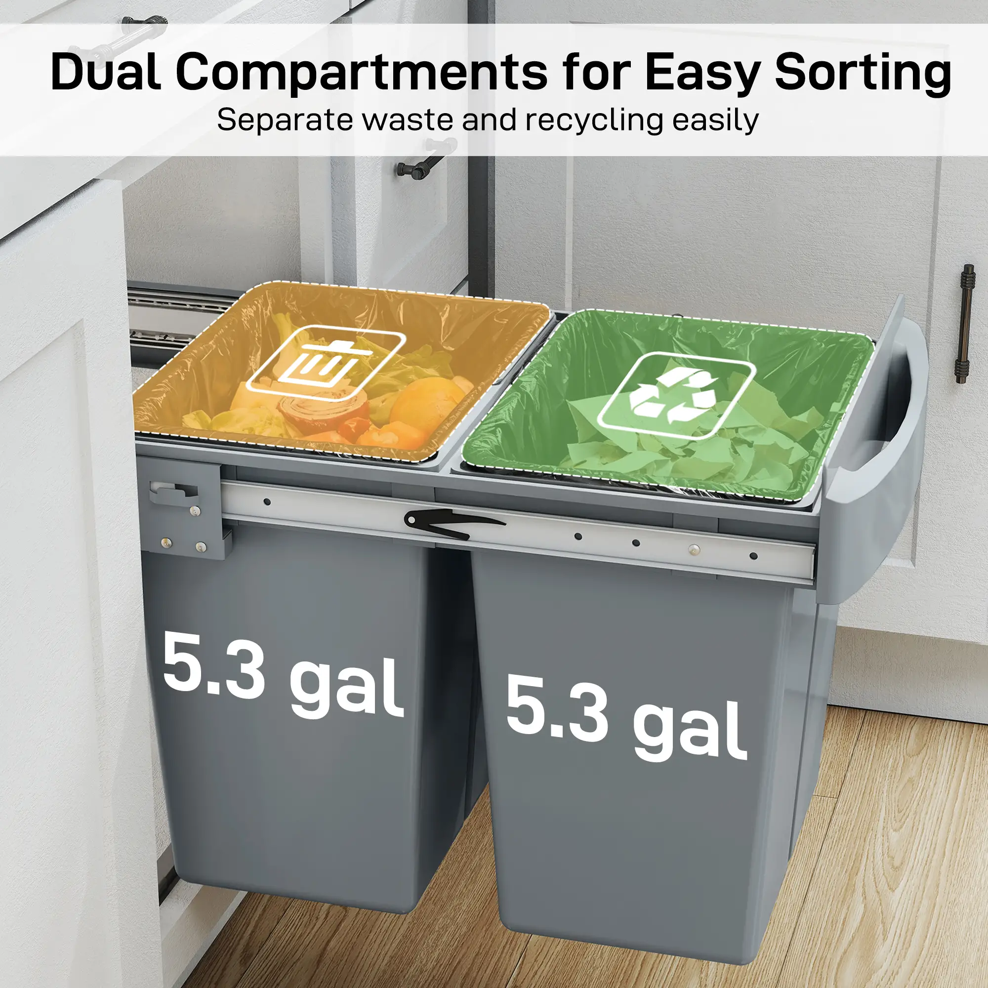 Pull Out Trash Can Under Cabinet, 10.6 Gallon, Grey - Image 5