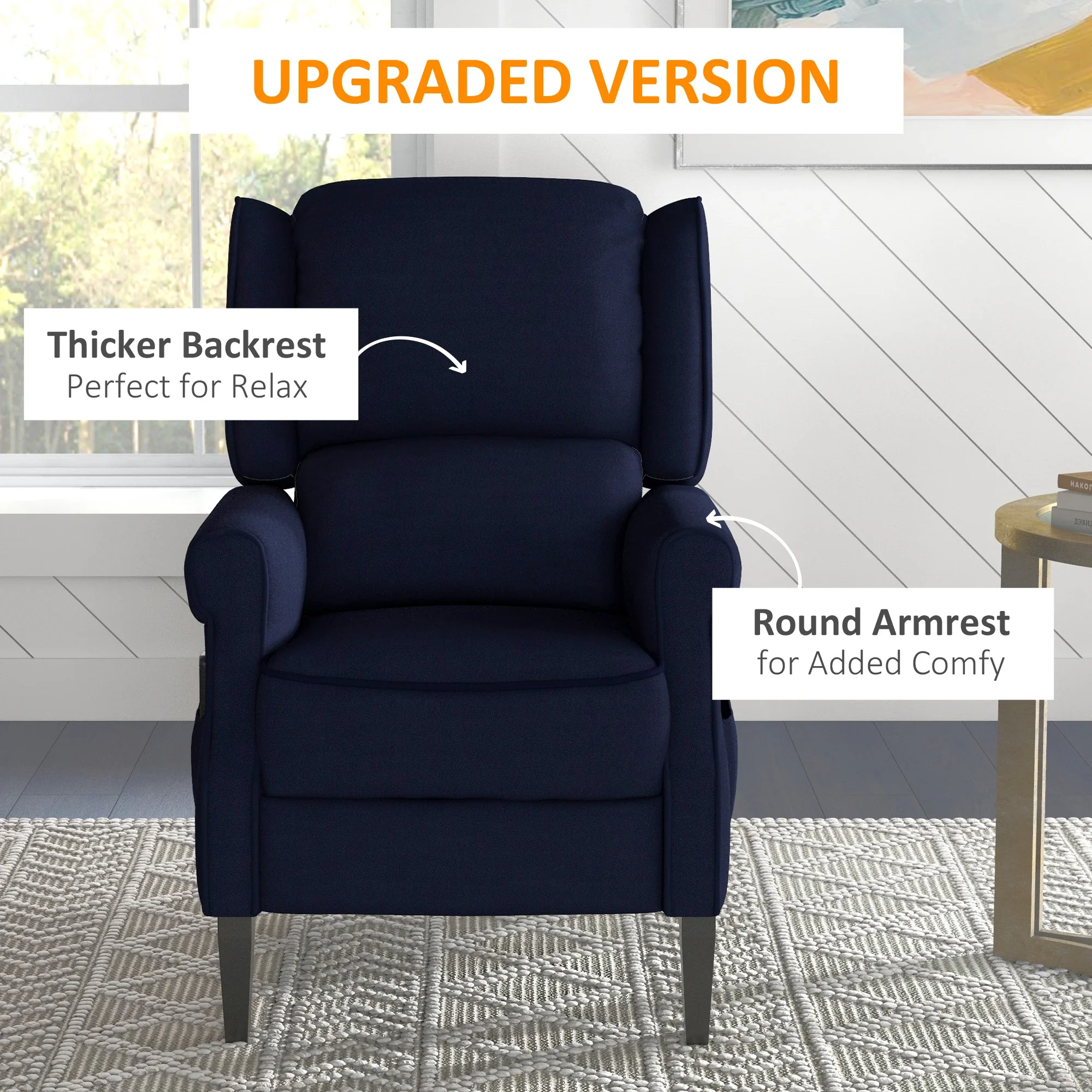 Push Back Recliner Chair, Vibration Massage, Extendable Footrest, Remote, Pocket, Blue - Image 4