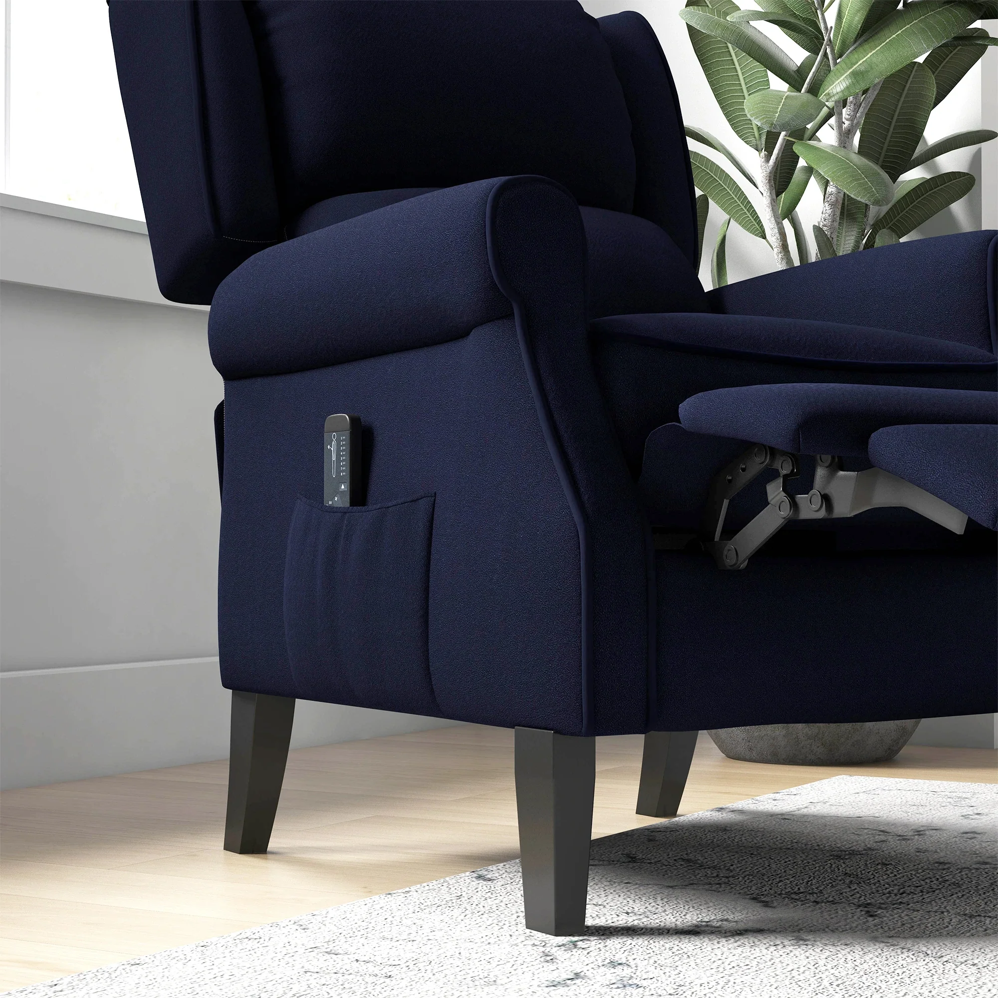 Push Back Recliner Chair, Vibration Massage, Extendable Footrest, Remote, Pocket, Blue - Image 9