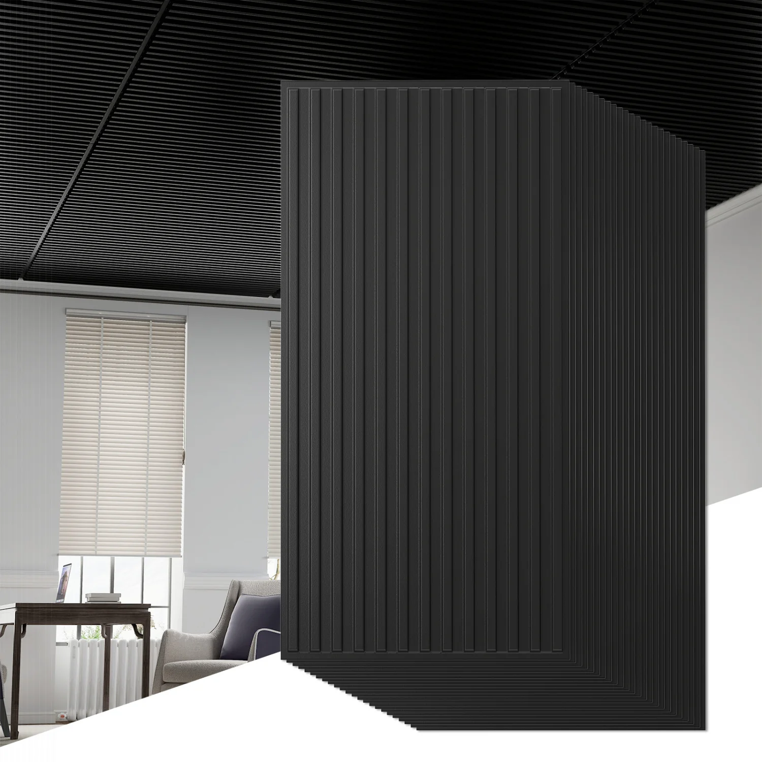 PVC Slat Wall Panels, 24-Pack, Interior Wall Decoration, Black