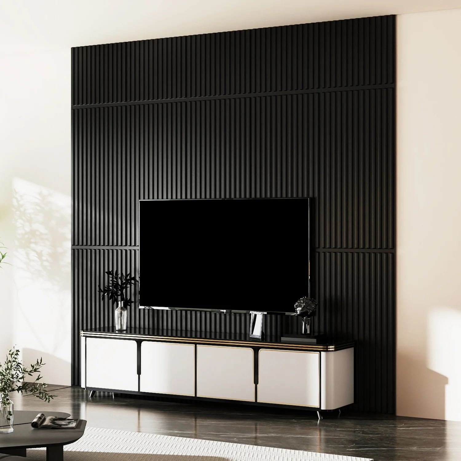 PVC Slat Wall Panels, 24-Pack, Interior Wall Decoration, Black - Image 2