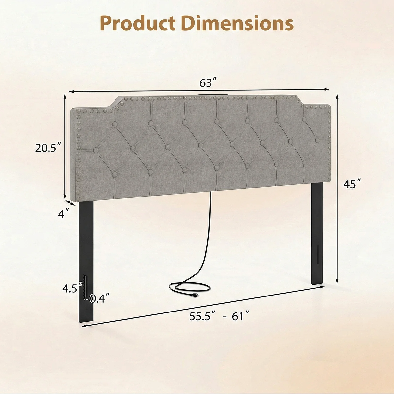 Queen Full Size Bed Headboard, Rivet Tufted Upholstered, Gray - Image 6
