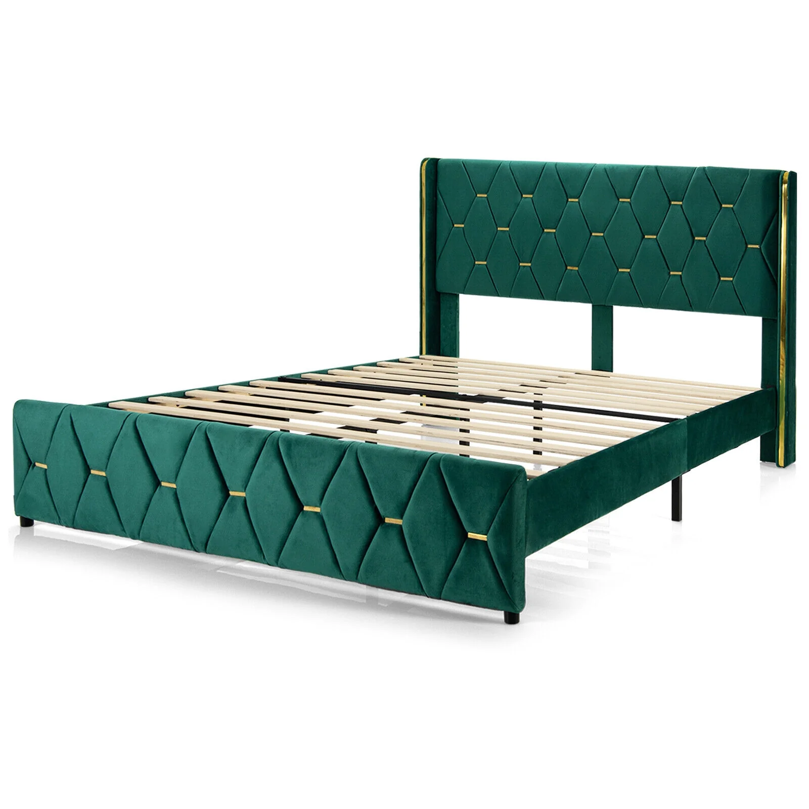 Queen/Full Size Upholstered Platform Bed Frame, Adjustable Headboard, Green - Image 4