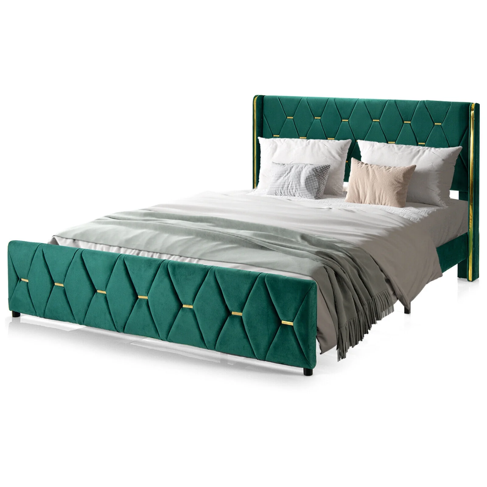 Queen/Full Size Upholstered Platform Bed Frame, Adjustable Headboard, Green - Image 9