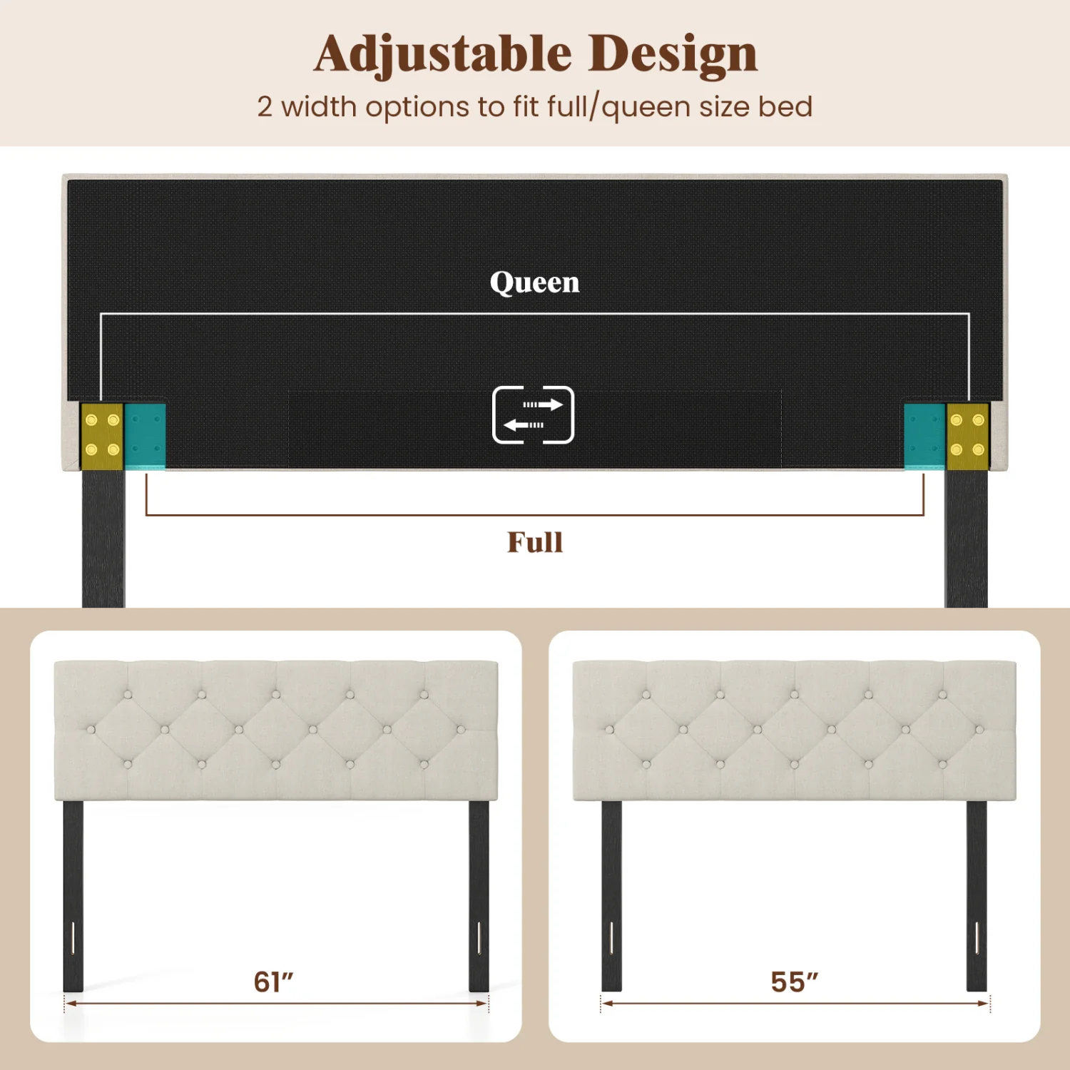 Queen/Full Tufted Linen Upholstered Headboard, Beige - Image 8