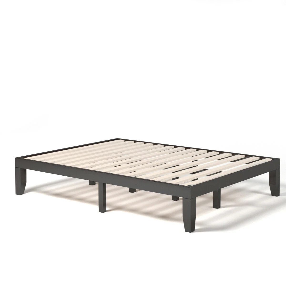 Queen Size 14 Inch Wooden Bed Frame, Mattress, Brown - Image 4