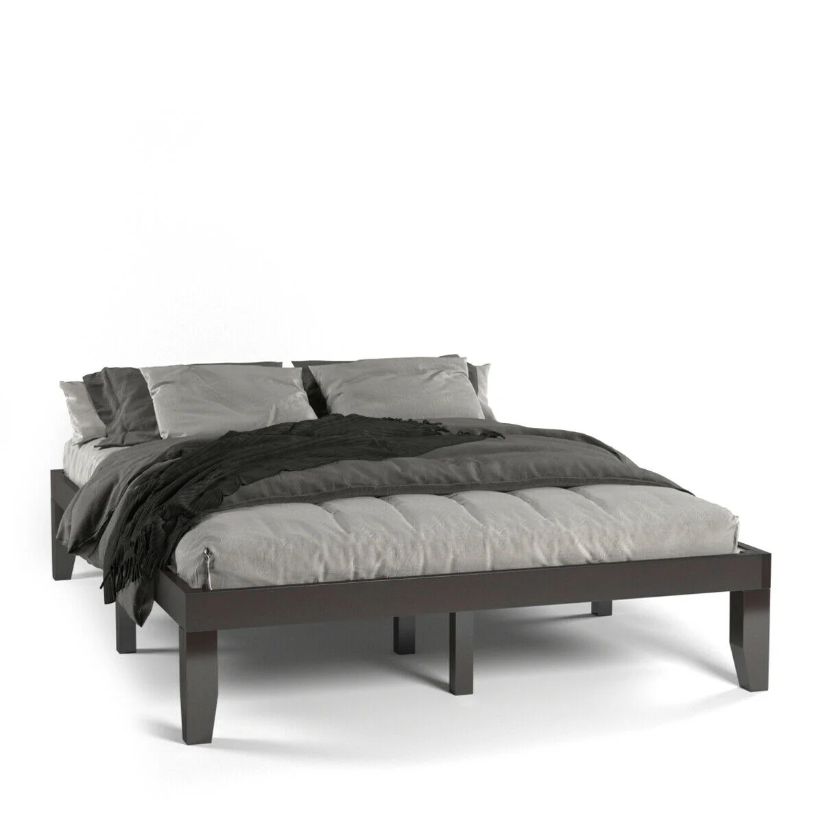 Queen Size 14 Inch Wooden Bed Frame, Mattress, Brown - Image 5
