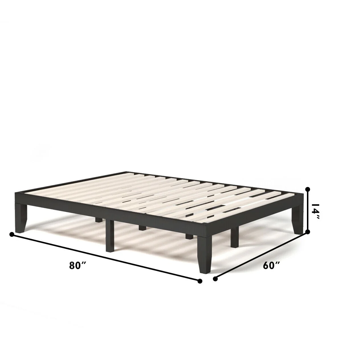 Queen Size 14 Inch Wooden Bed Frame, Mattress, Brown - Image 6