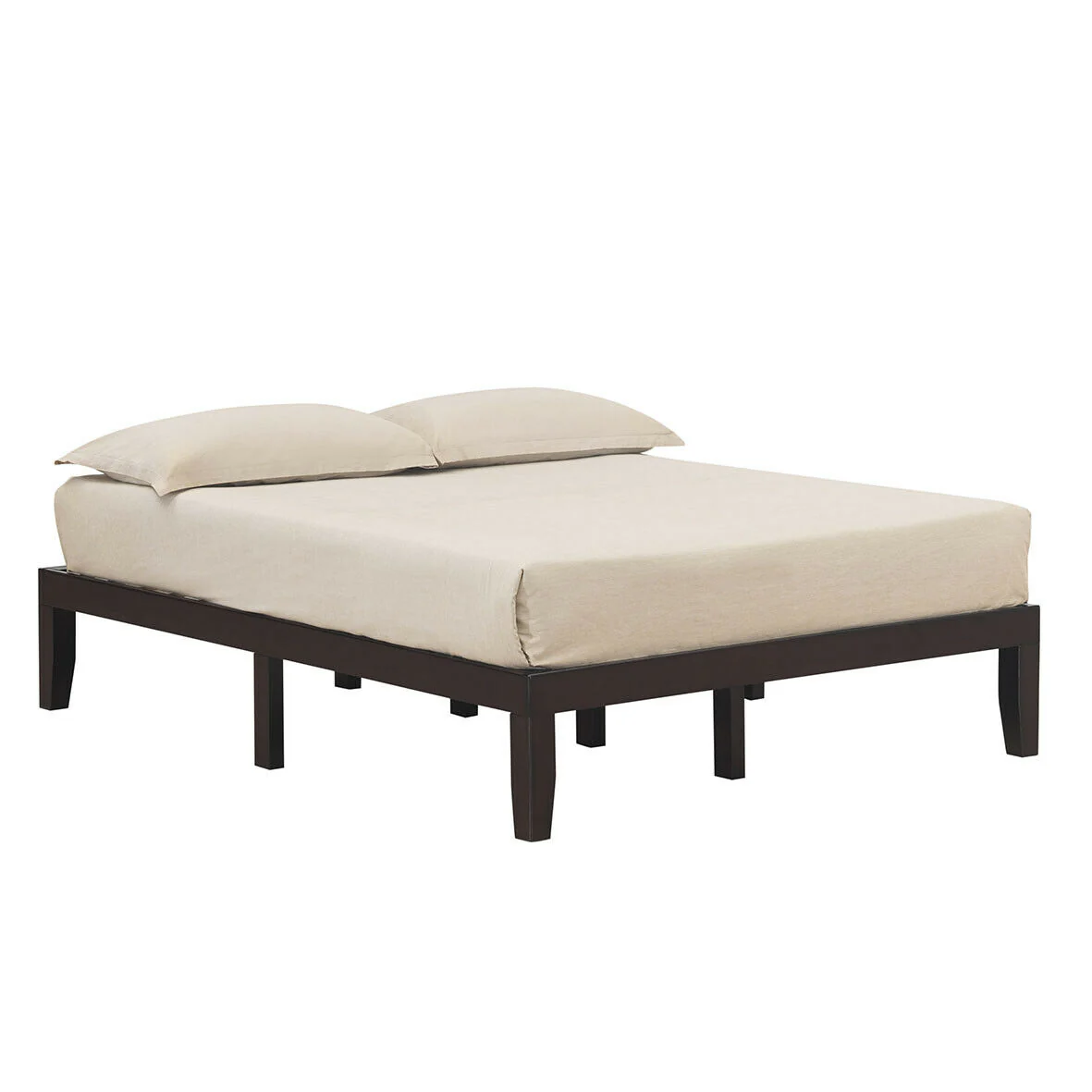 Queen Size 14 Inch Wooden Bed Frame, Mattress, Brown - Image 8
