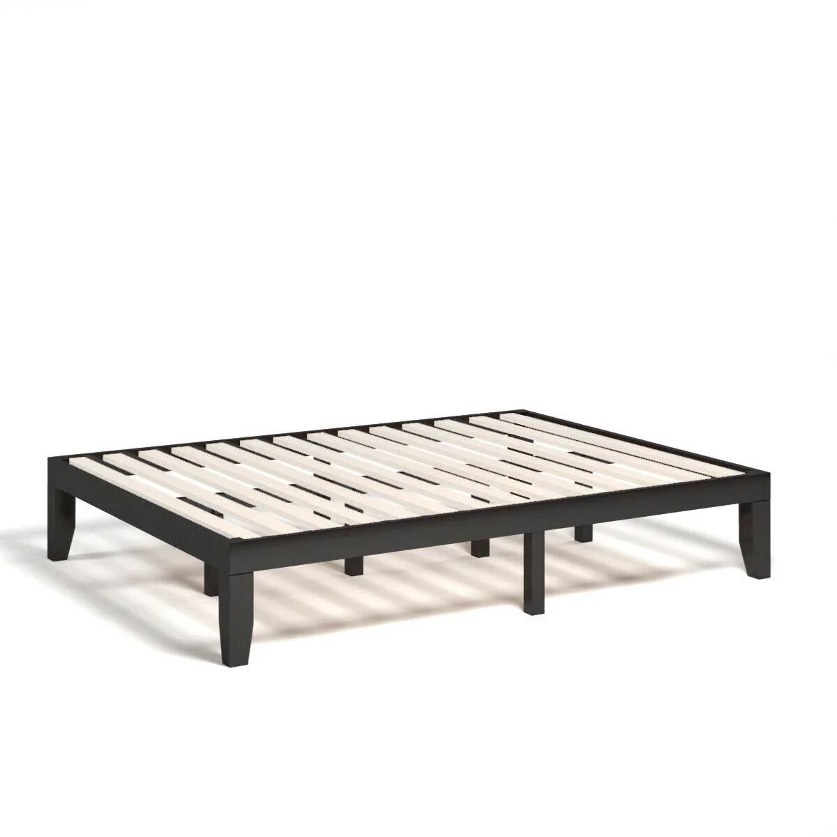 Queen Size 14 Inch Wooden Bed Frame, Mattress, Brown - Image 9