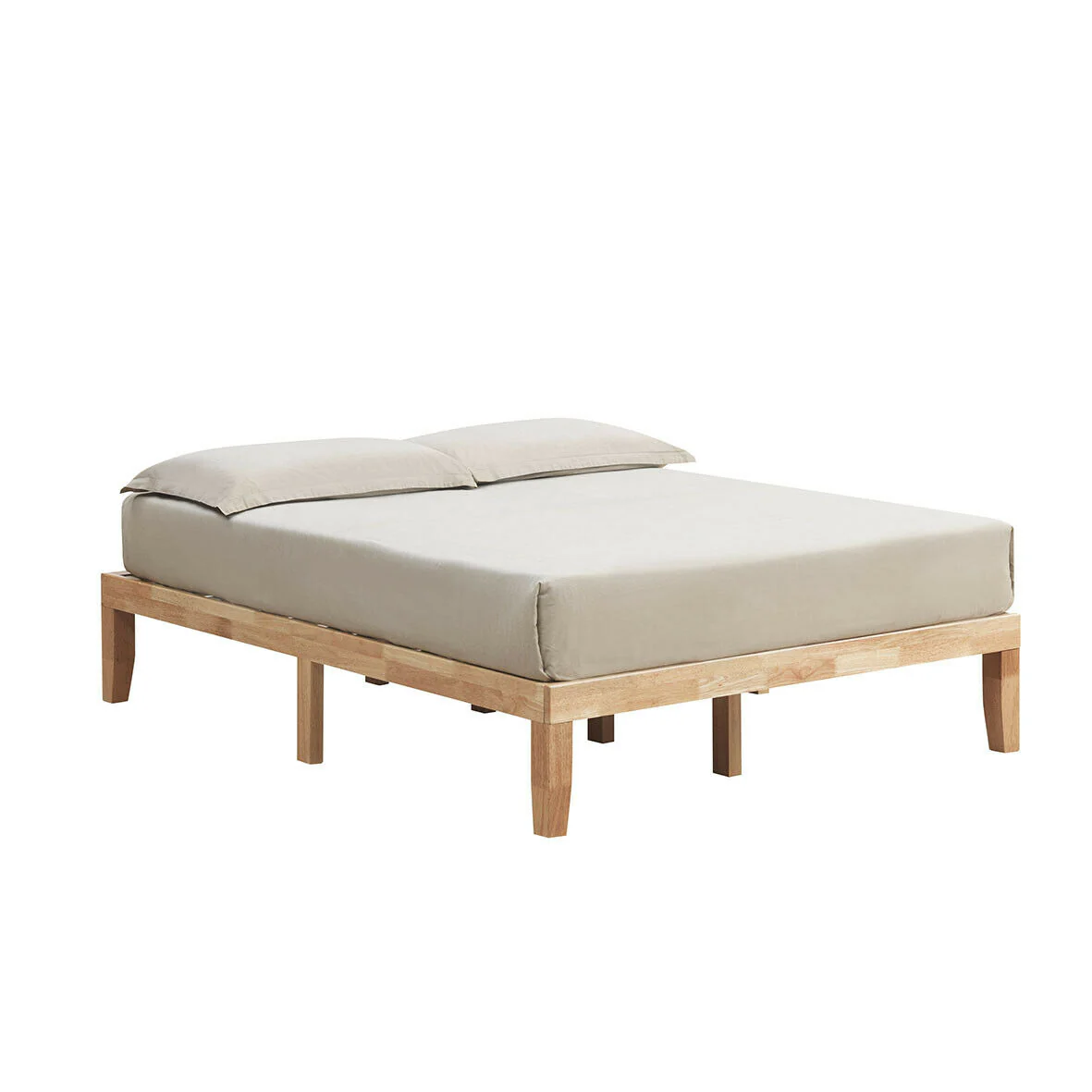Queen Size 14 Inch Wooden Bed Frame, Natural - Image 5