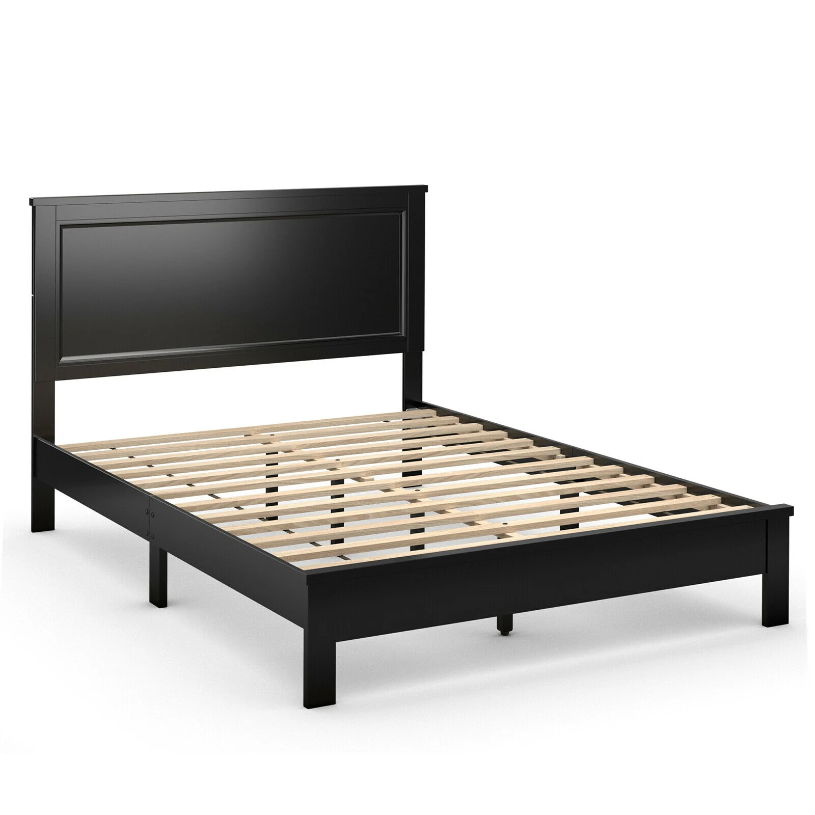 Queen Size Bed Frame, Platform Slat, High Headboard, Black - Image 4