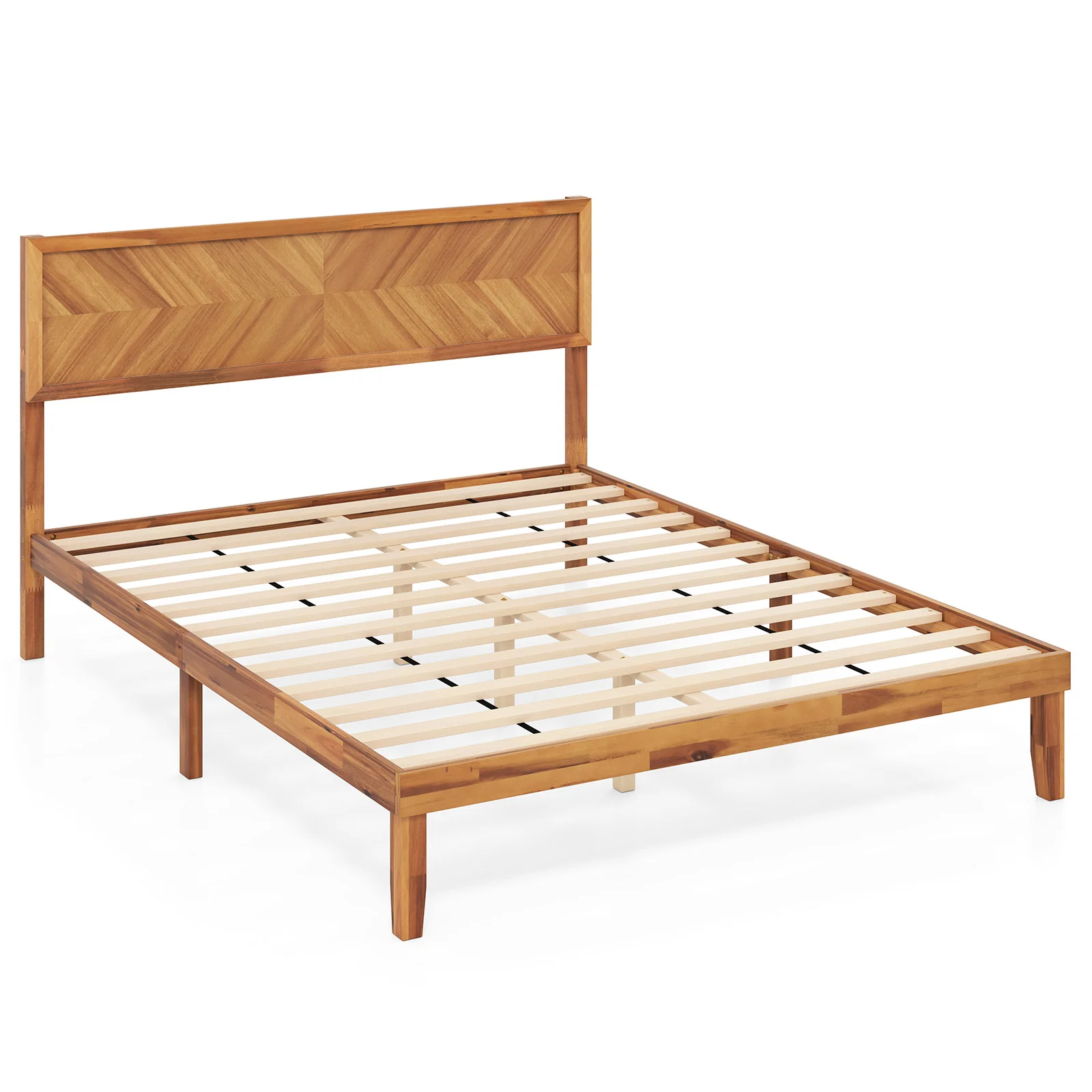 Queen Size Bed Frame With Headboard, Storage, Natural - Image 4