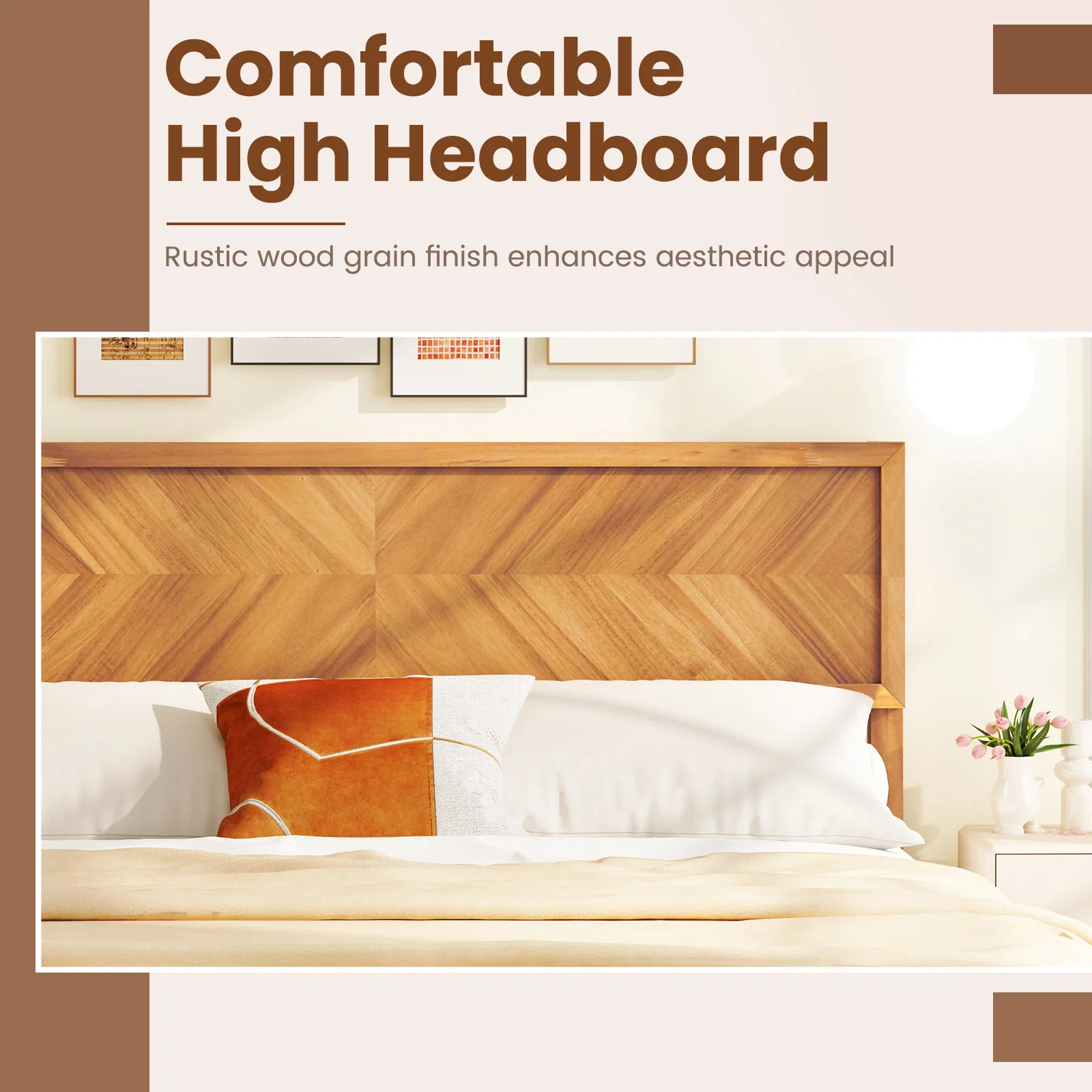Queen Size Bed Frame With Headboard, Storage, Natural - Image 9