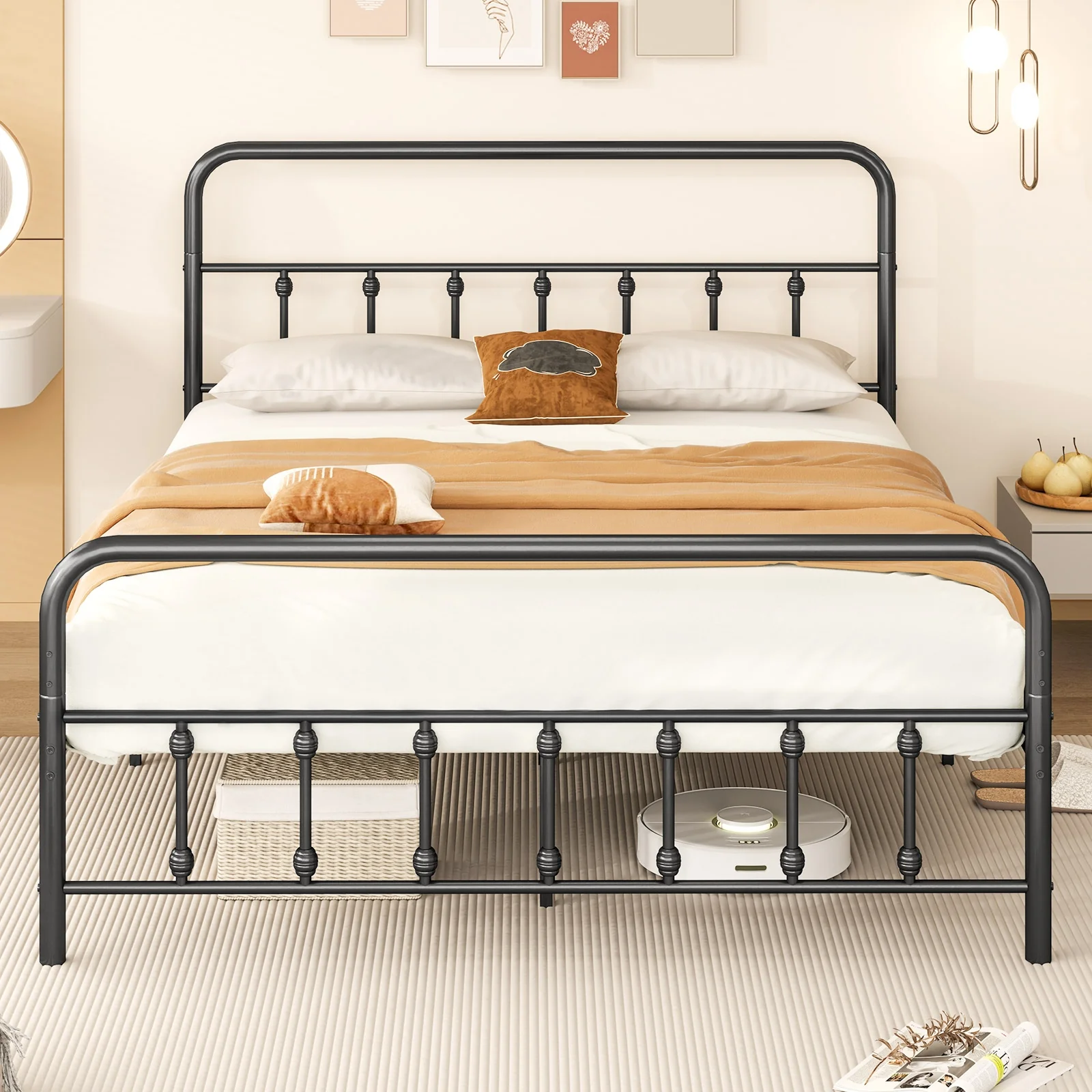 Queen Size Bed Frame With Headboard, Under Bed Storage, Black - Image 3