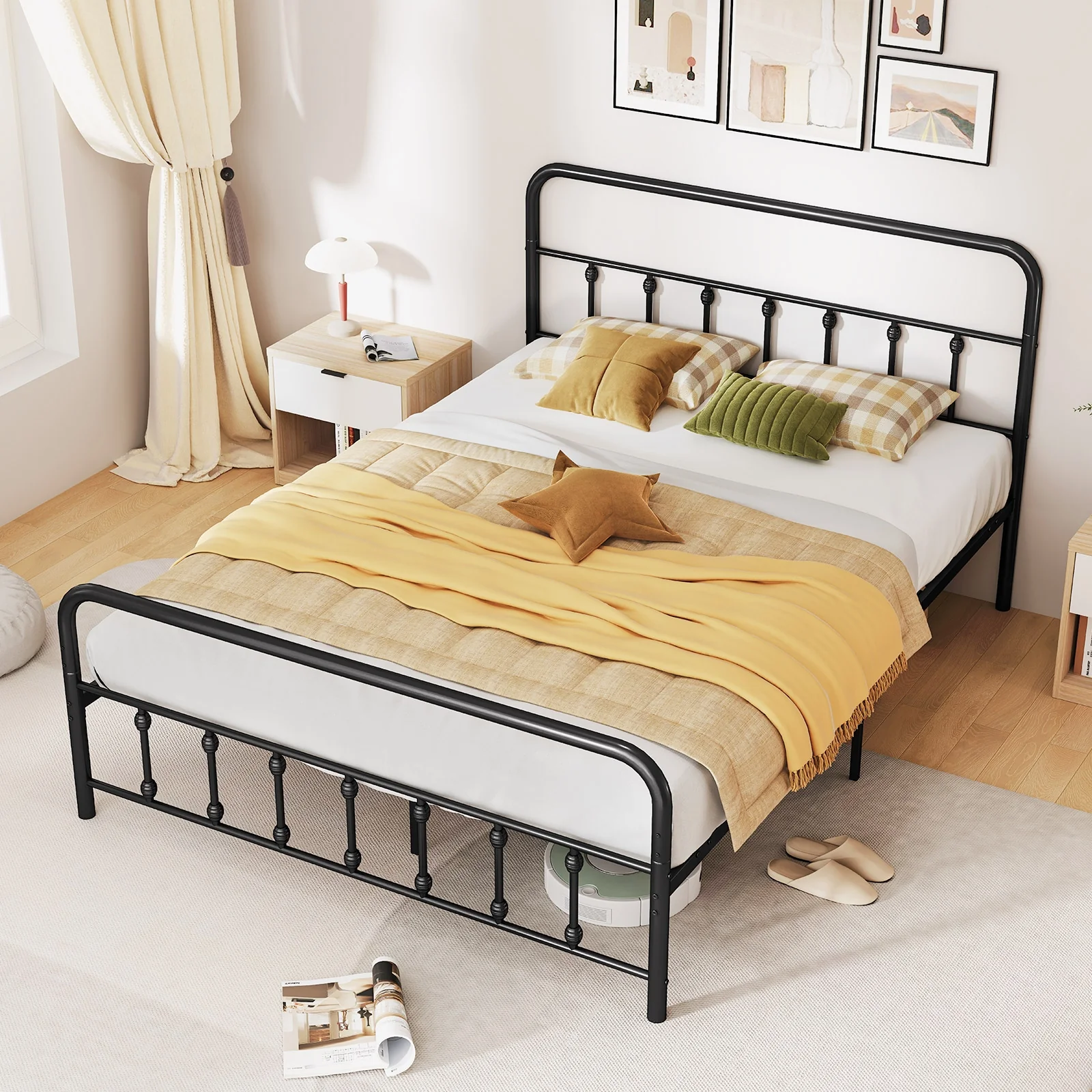 Queen Size Bed Frame With Headboard, Under Bed Storage, Black - Image 9