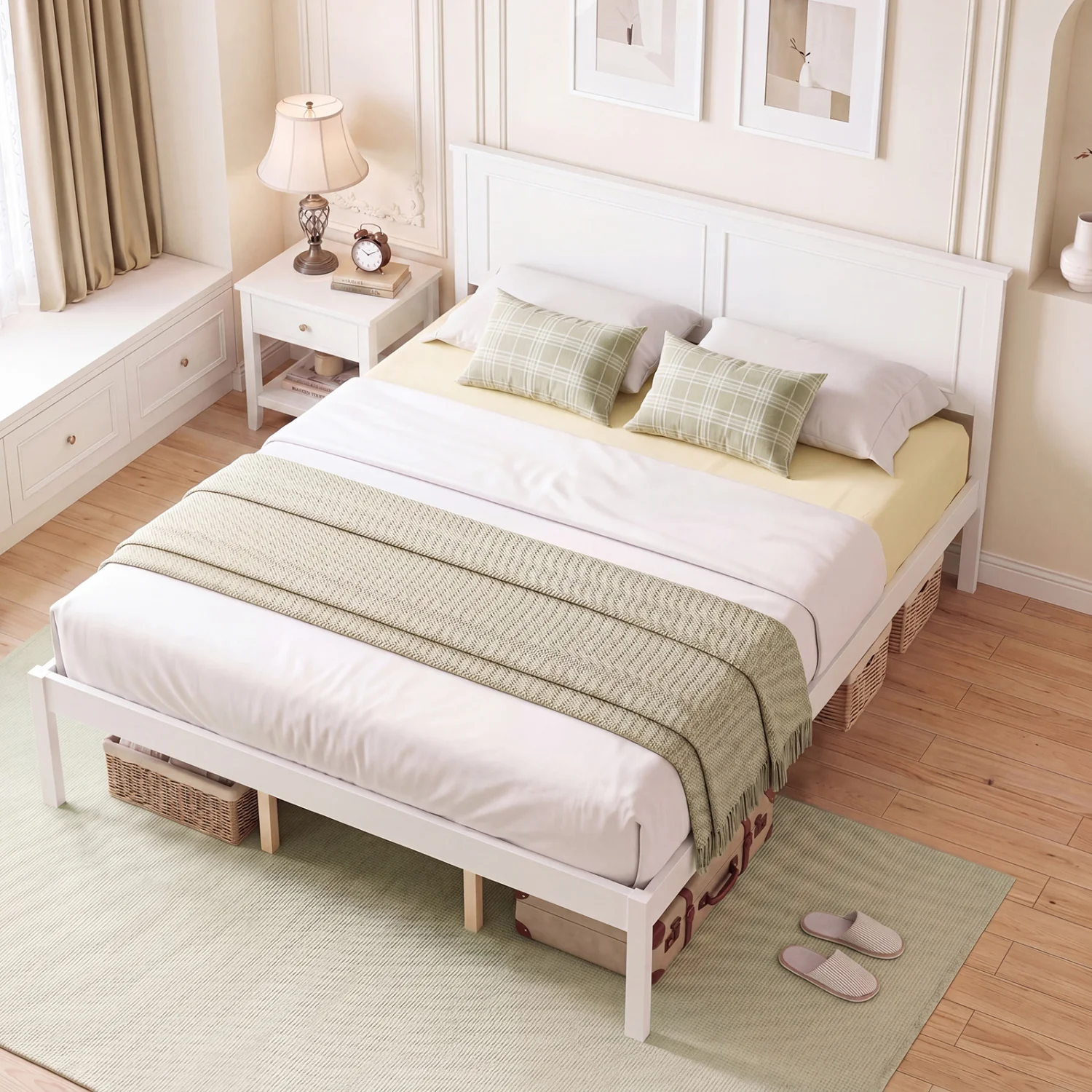 Queen Size Farmhouse Wooden Platform Bed with Headboard - Image 6