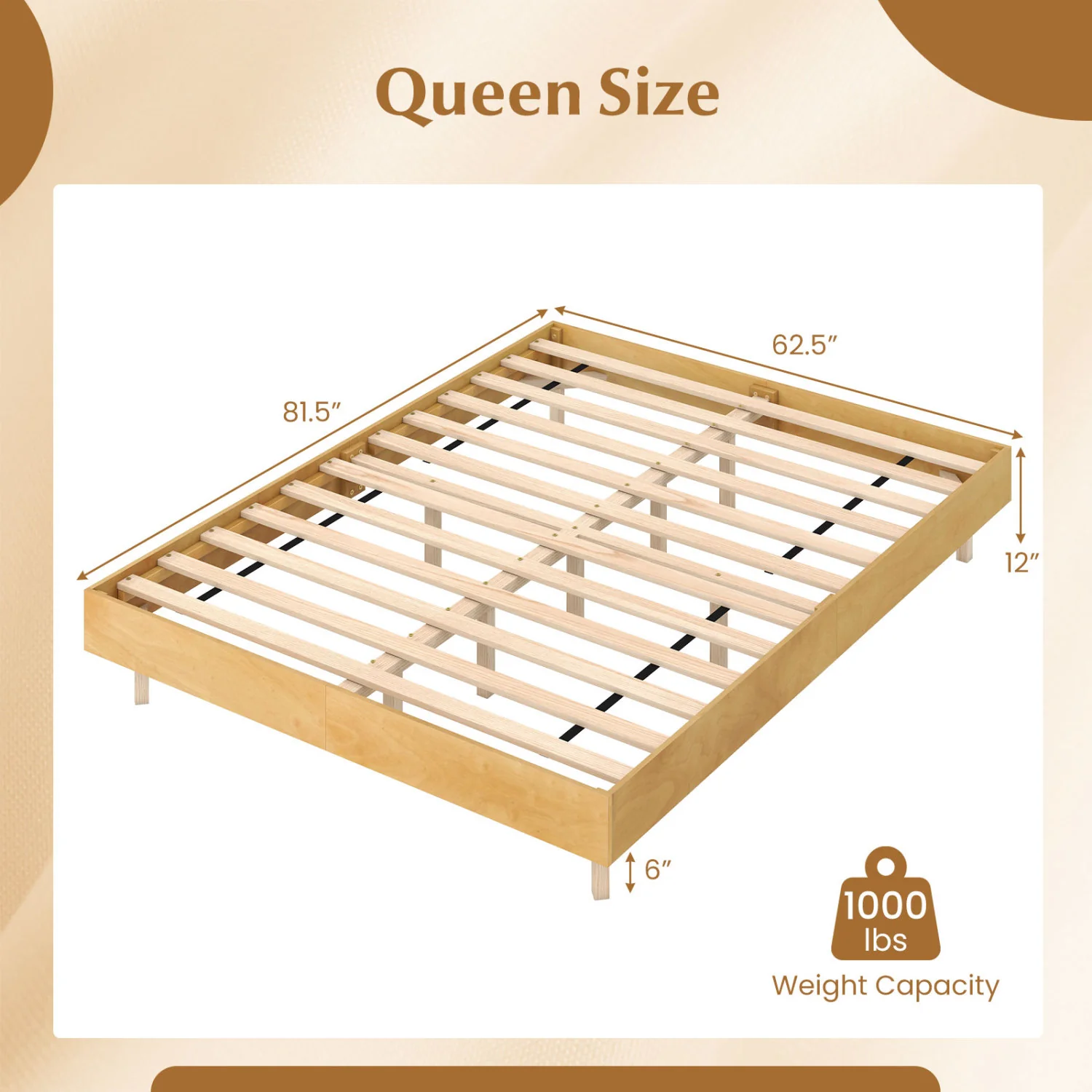 Queen Size Floating Bed Frame With LED Lights, Natural - Image 4