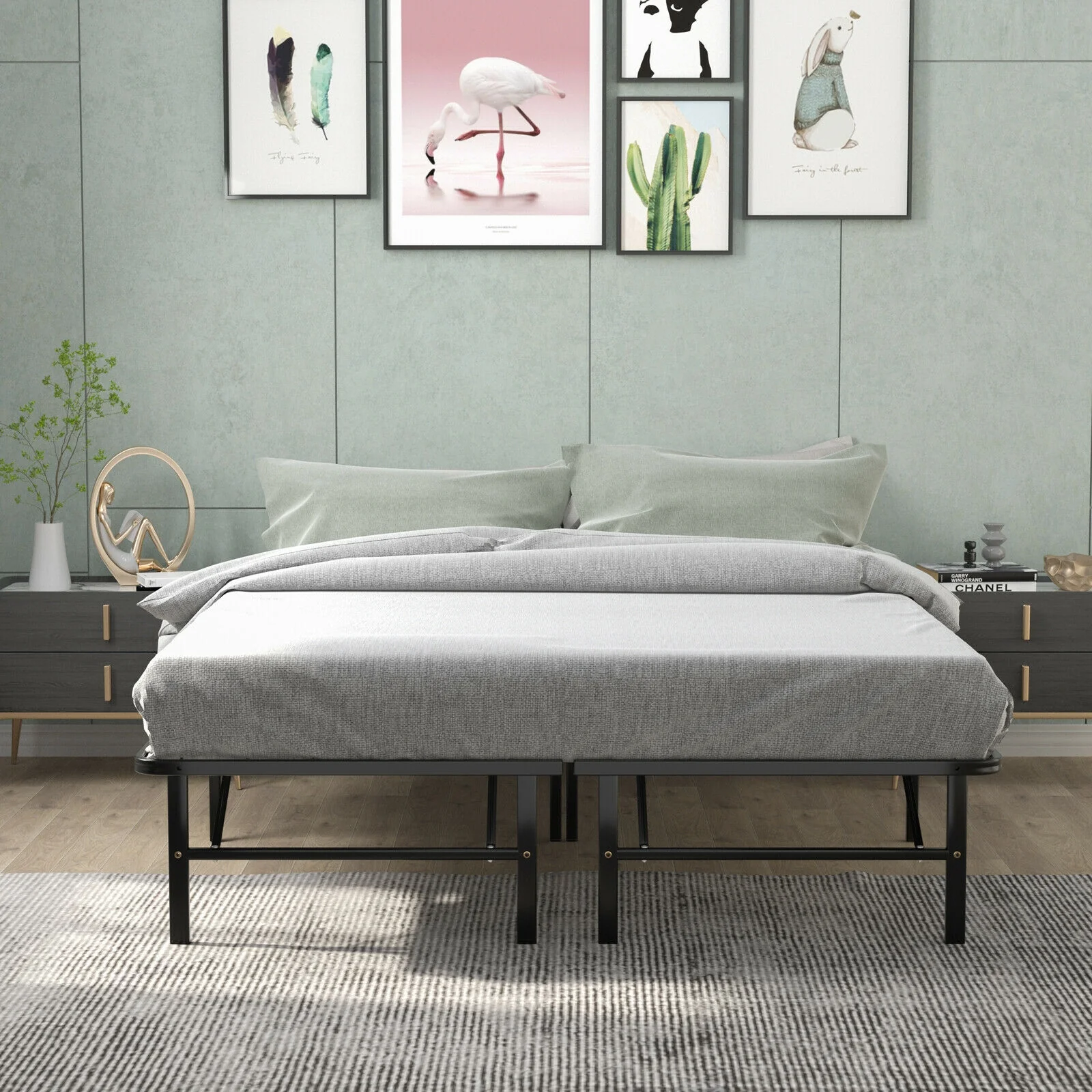 Queen Size Foldable Metal Platform Bed, Tool-Free Assembly, Black - Image 3