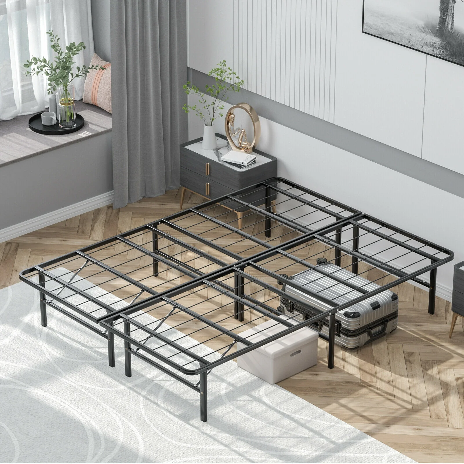 Queen Size Foldable Metal Platform Bed, Tool-Free Assembly, Black - Image 7