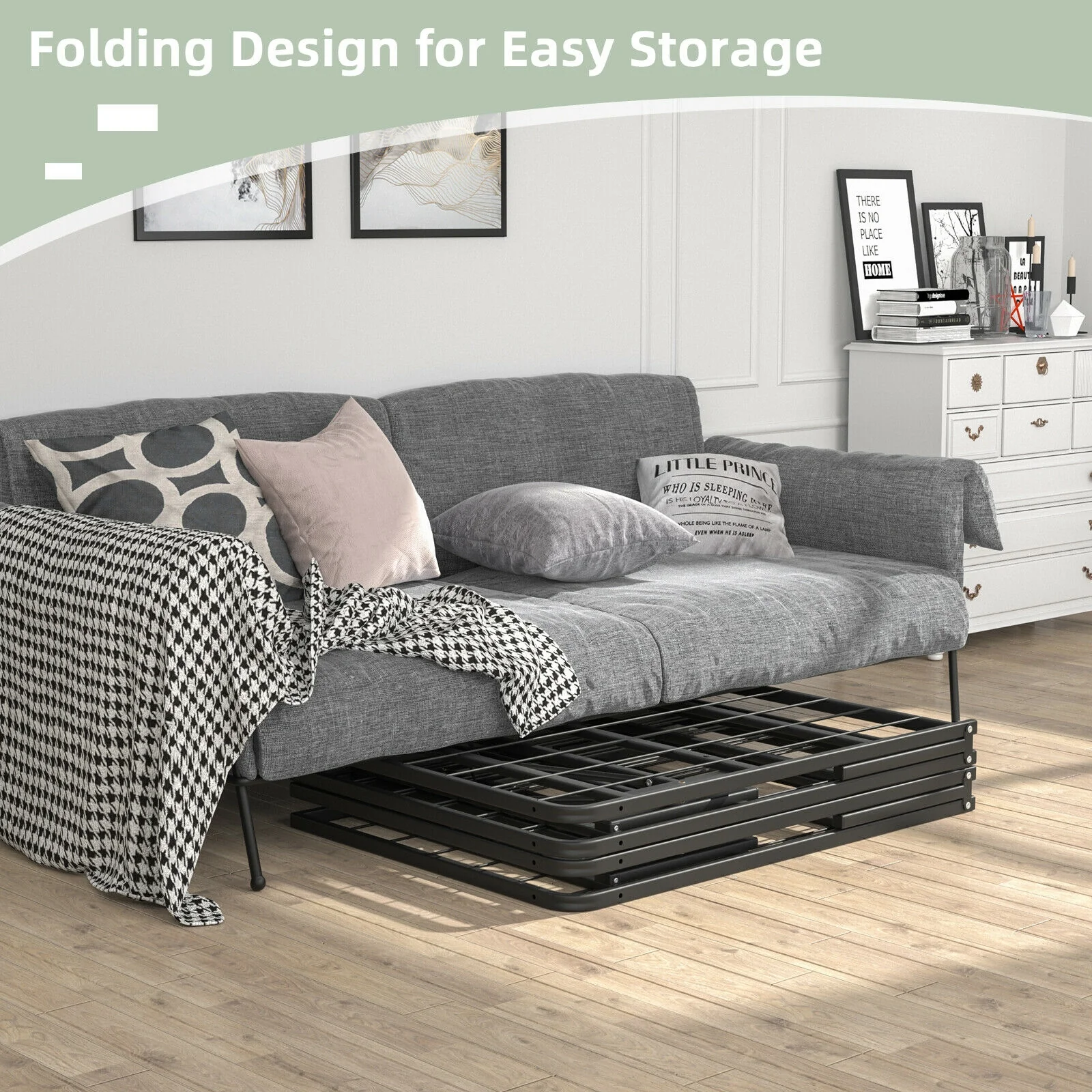 Queen Size Foldable Metal Platform Bed, Tool-Free Assembly, Black - Image 9