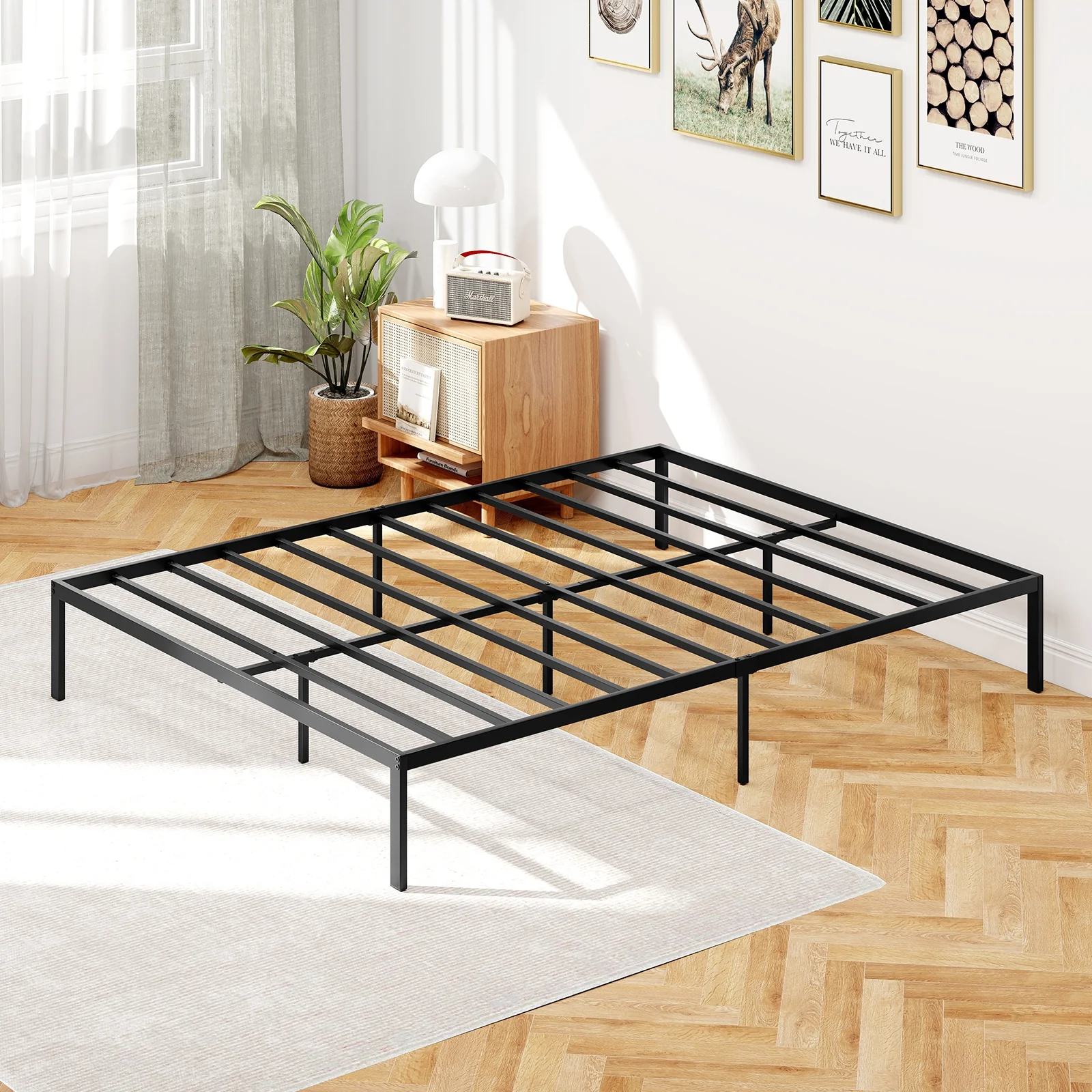 Queen Size Metal Bed Frame, Heavy Duty Support Slats, Black - Image 8