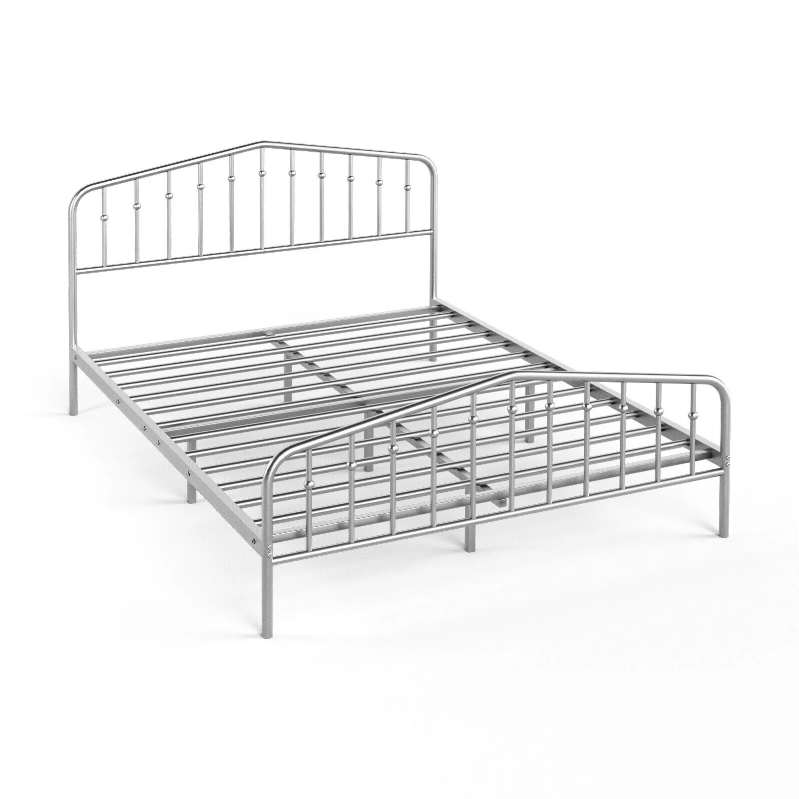 Queen Size Metal Bed Frame, Platform Headboard, Footboard, Storage, Silver - Image 4