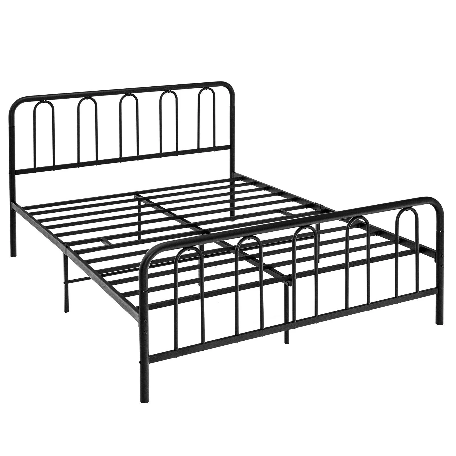 Queen Size Metal Bed Frame With Headboard, Footboard, Black
